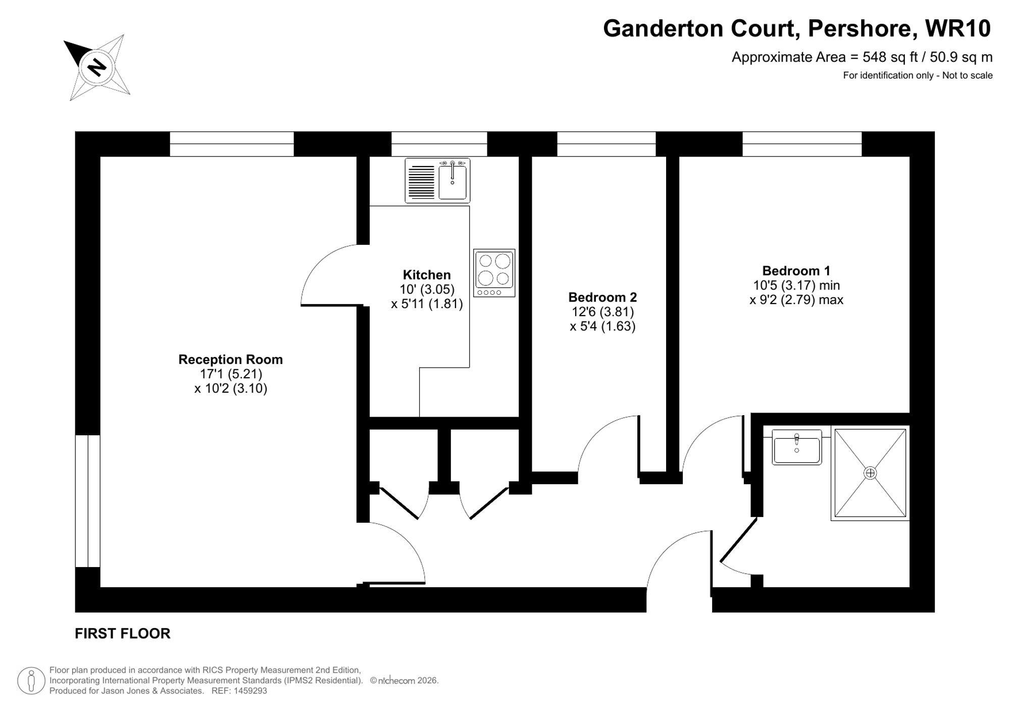 2 bed flat for sale in Ganderton Court, Pershore - Property floorplan