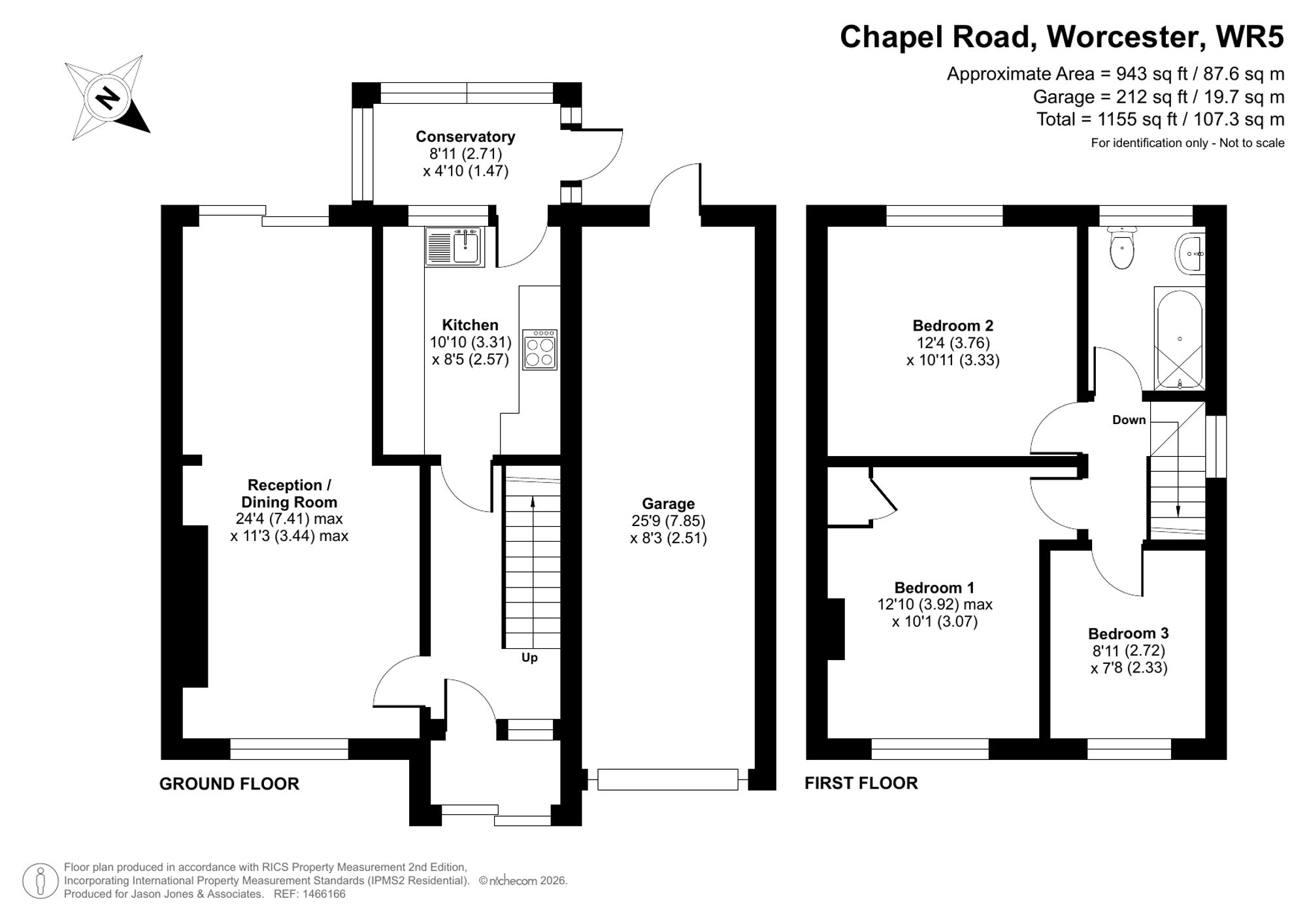 3 bed semi-detached house for sale in Chapel Road, Worcester - Property floorplan