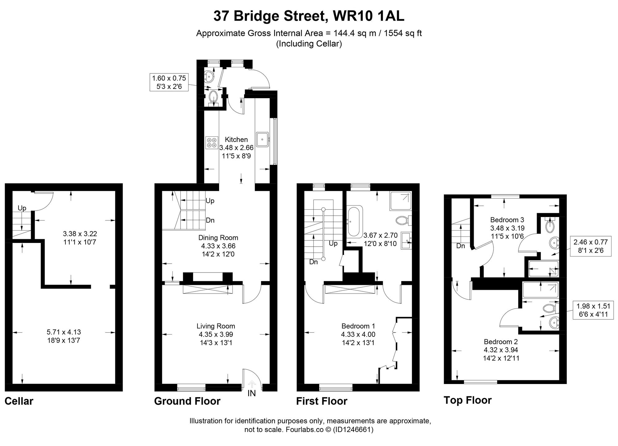 3 bed mid-terraced house for sale in Bridge Street, Pershore - Property floorplan