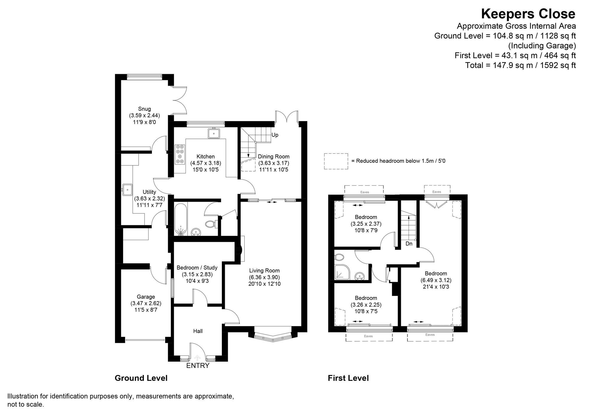 3 bed link detached house for sale in Keepers Close, Pershore - Property floorplan