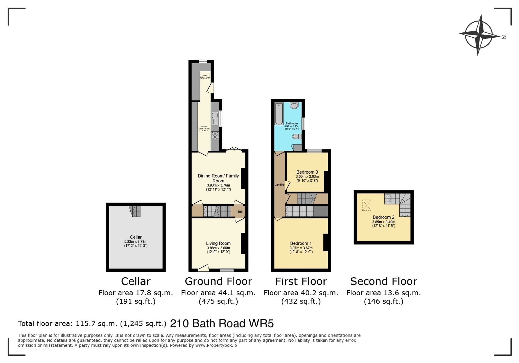 3 bed terraced house for sale in Bath Road, Worcester - Property floorplan