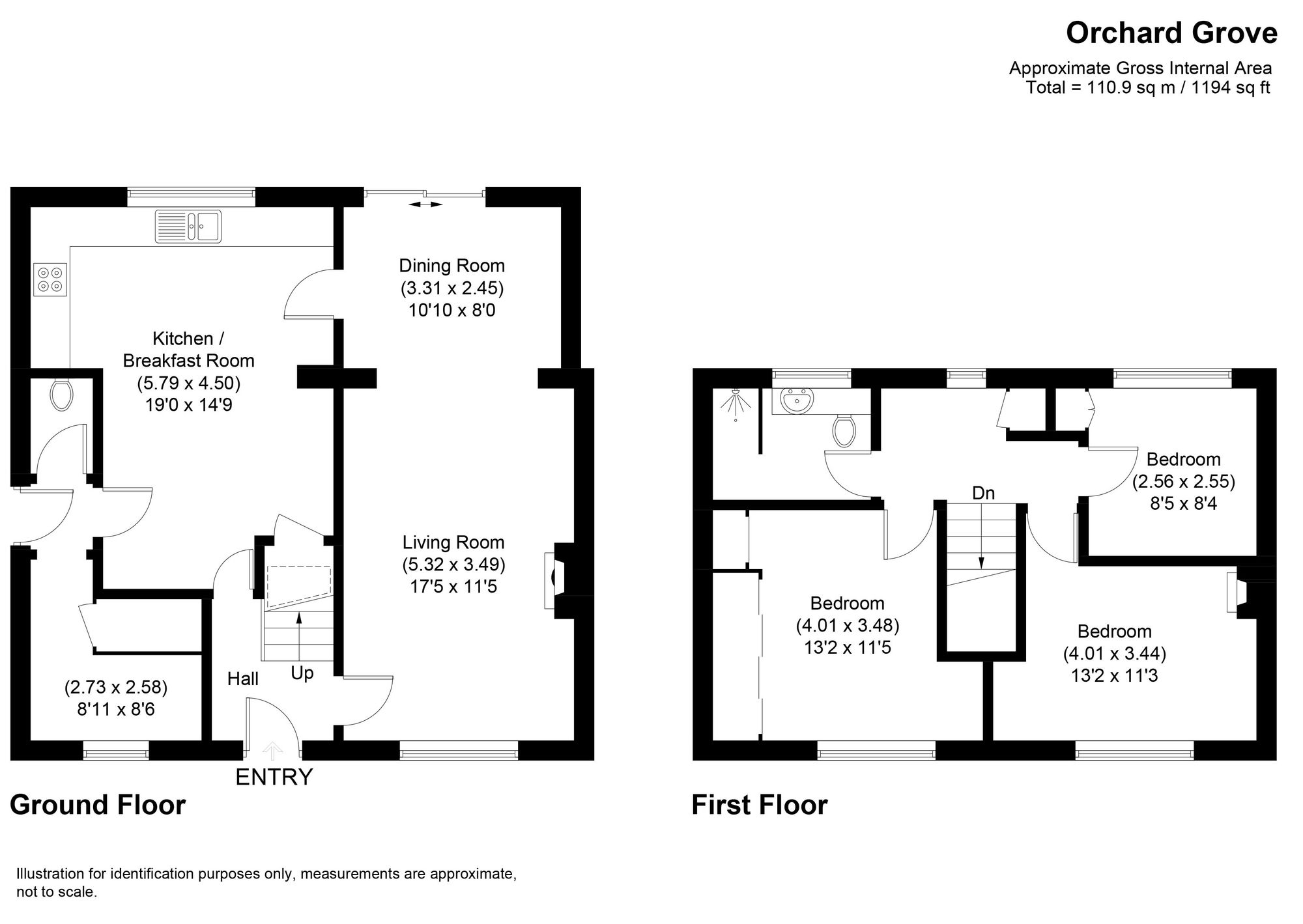 3 bed terraced house for sale in Orchard Grove, Worcester - Property floorplan