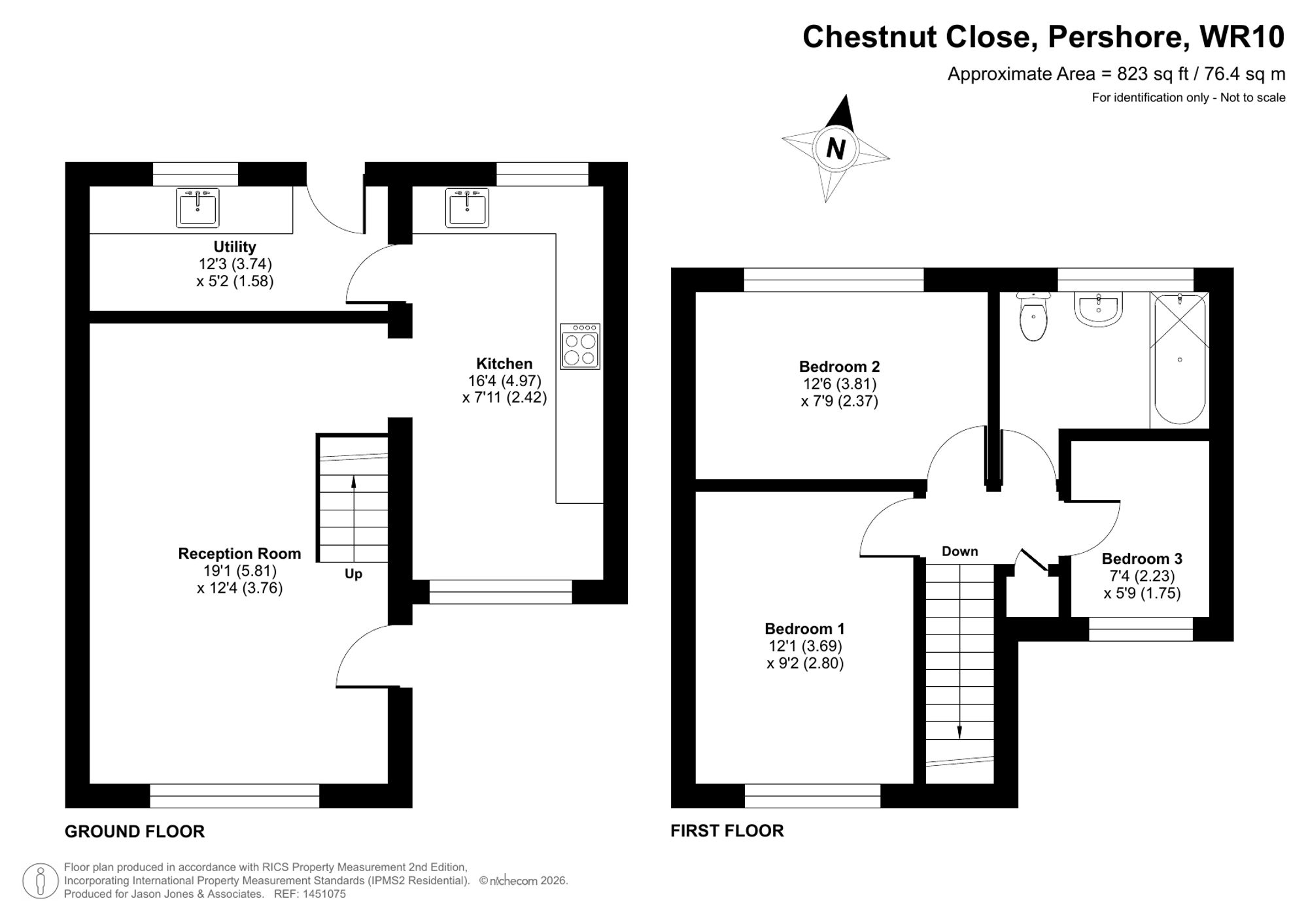 3 bed semi-detached house for sale in Chestnut Close, Pershore - Property floorplan