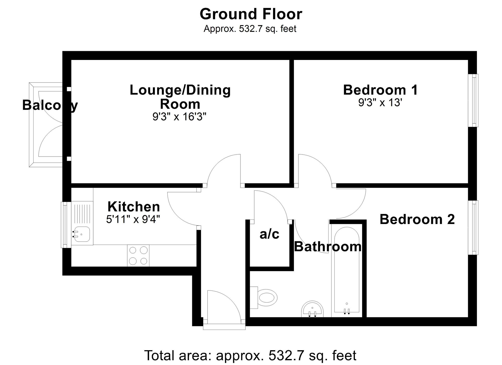 2 bed flat to rent in Old Market Court, Pershore - Property floorplan