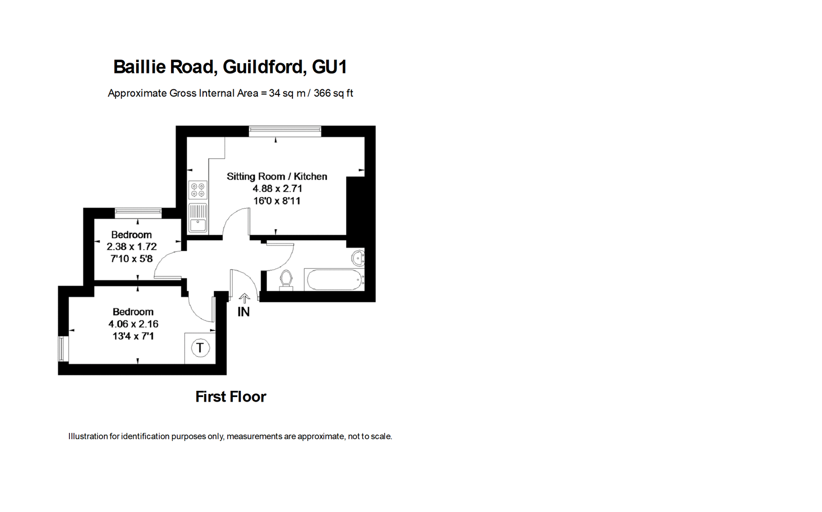 1 bed flat to rent in Baillie Road, Guildford, GU1 3LN - Property floorplan