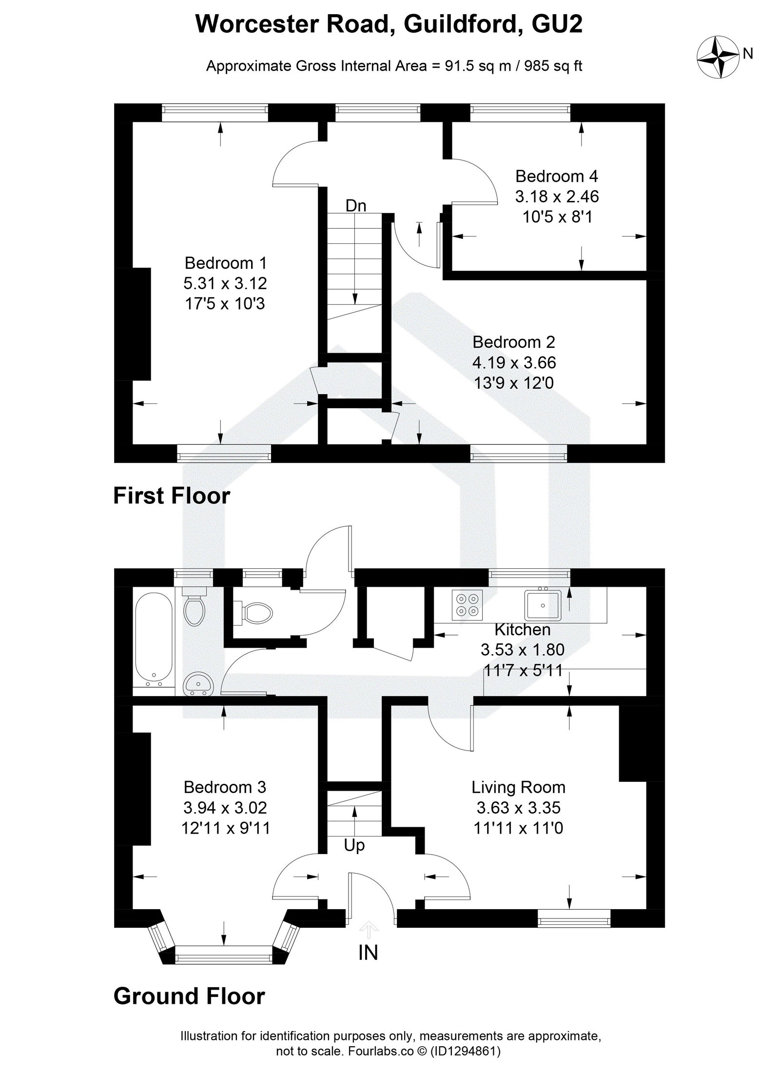 4 bed semi-detached house to rent in Worcester Road, Guildford, GU2 9SZ - Property floorplan