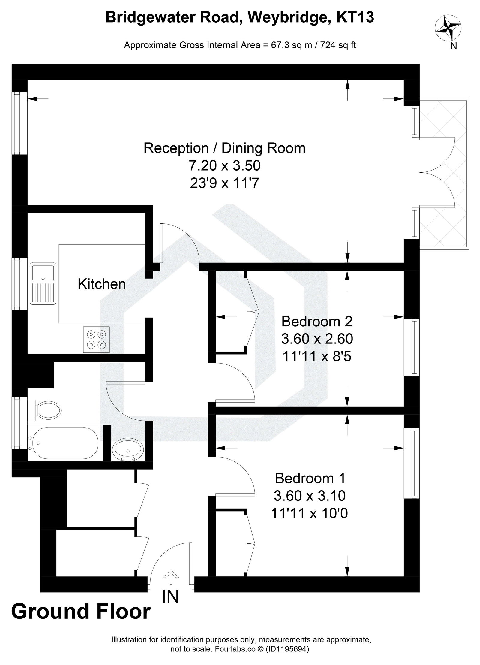 2 bed apartment to rent in Bridgewater Road, Weybridge, KT13 0EG - Property floorplan
