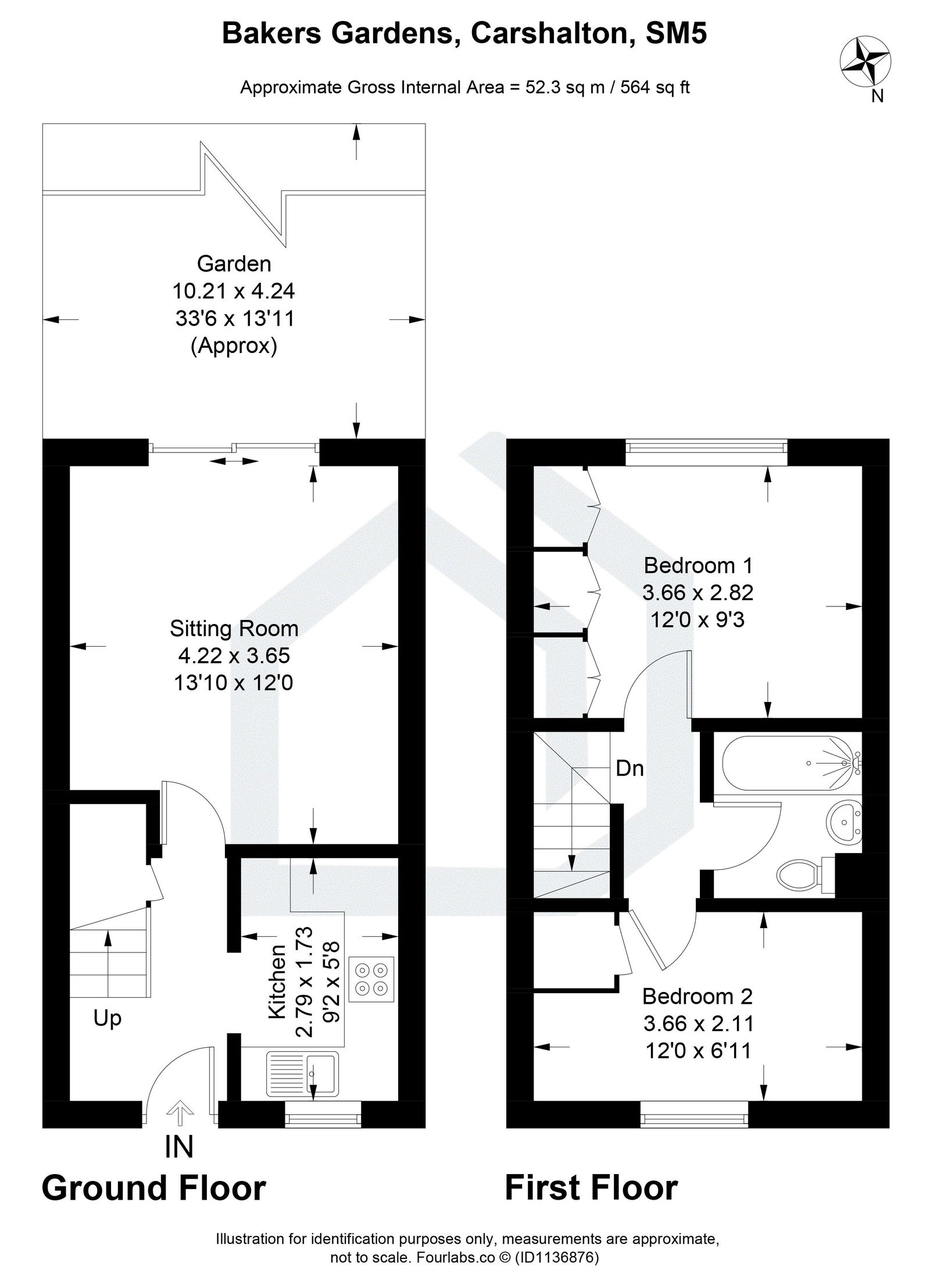 2 bed terraced house for sale in Bakers Gardens, Carshalton - Property floorplan