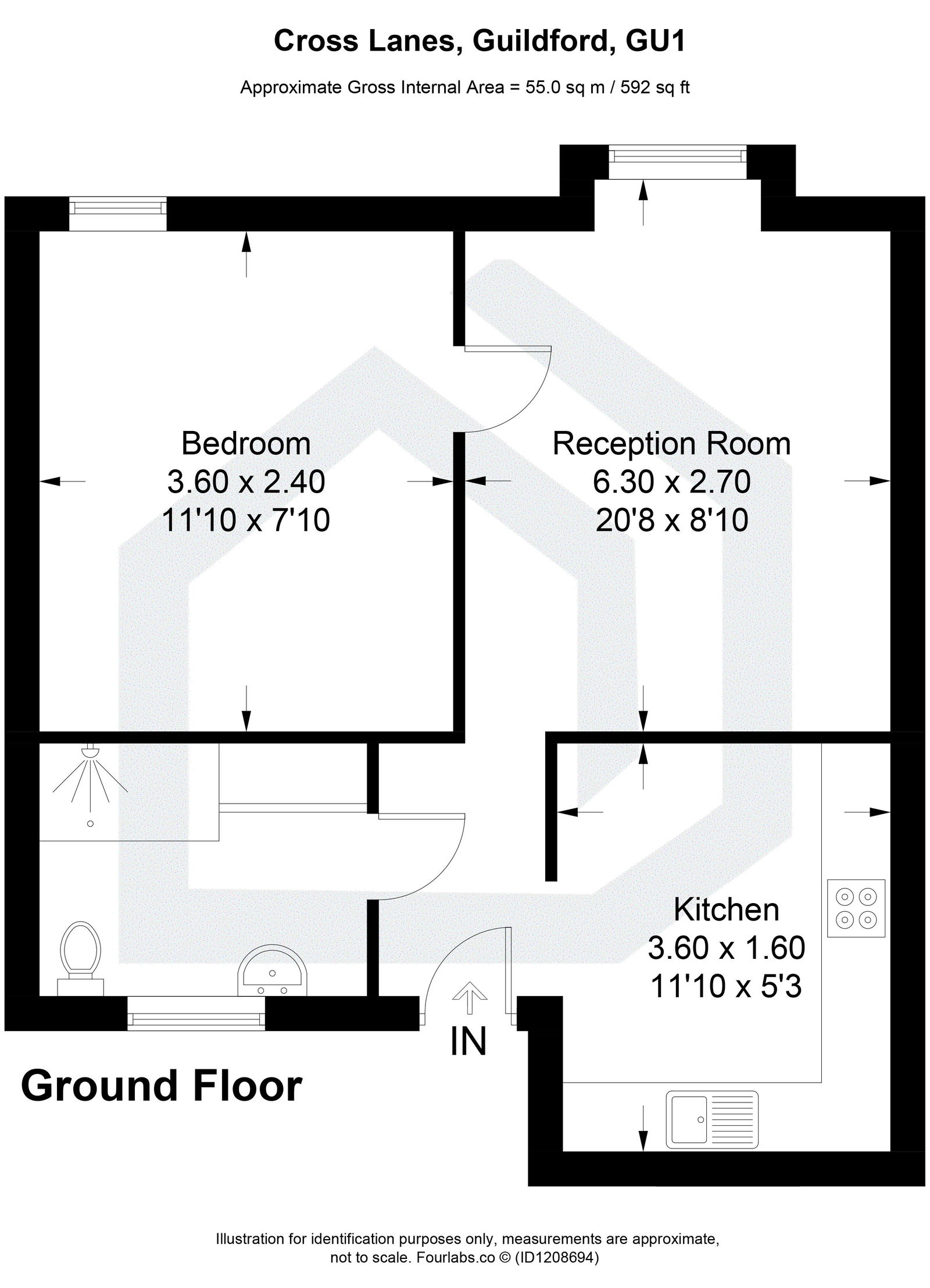 1 bed flat to rent in Cross Lanes, Guildford, GU1 1TD - Property floorplan