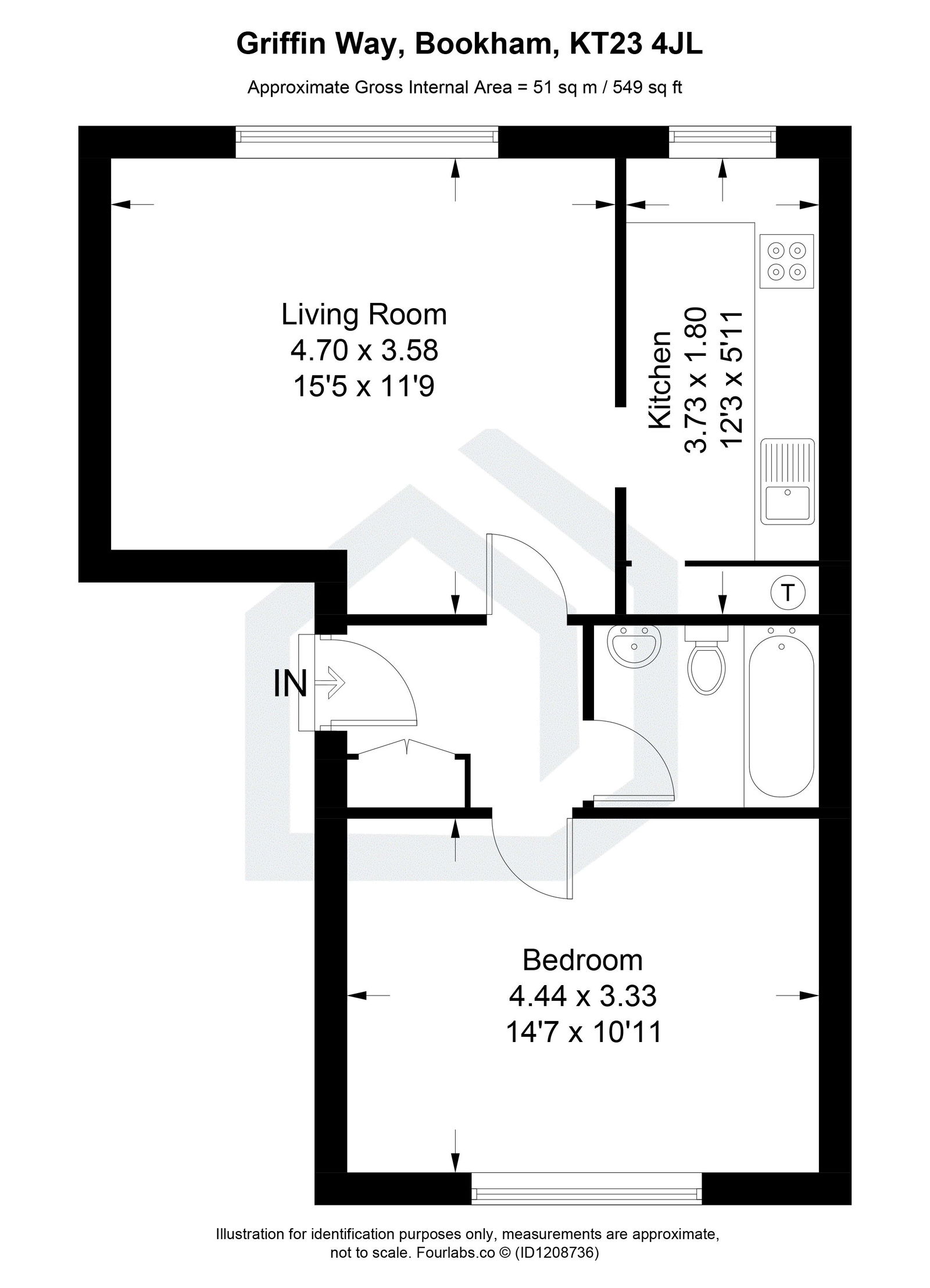 1 bed flat to rent in Griffin Way, Bookham, Leatherhead, KT23 4JL - Property floorplan