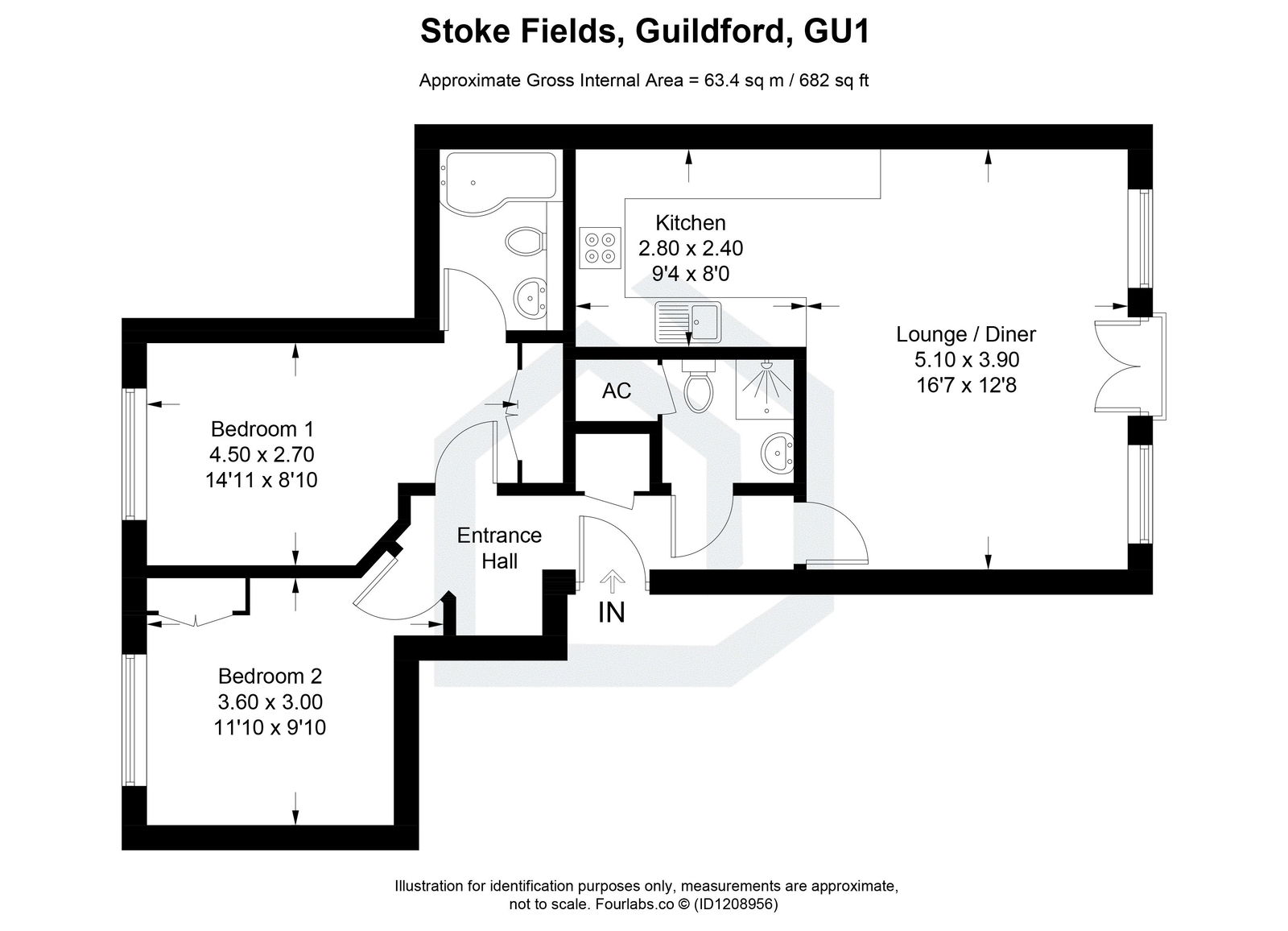 2 bed flat to rent in Stoke Fields, Guildford - Property floorplan