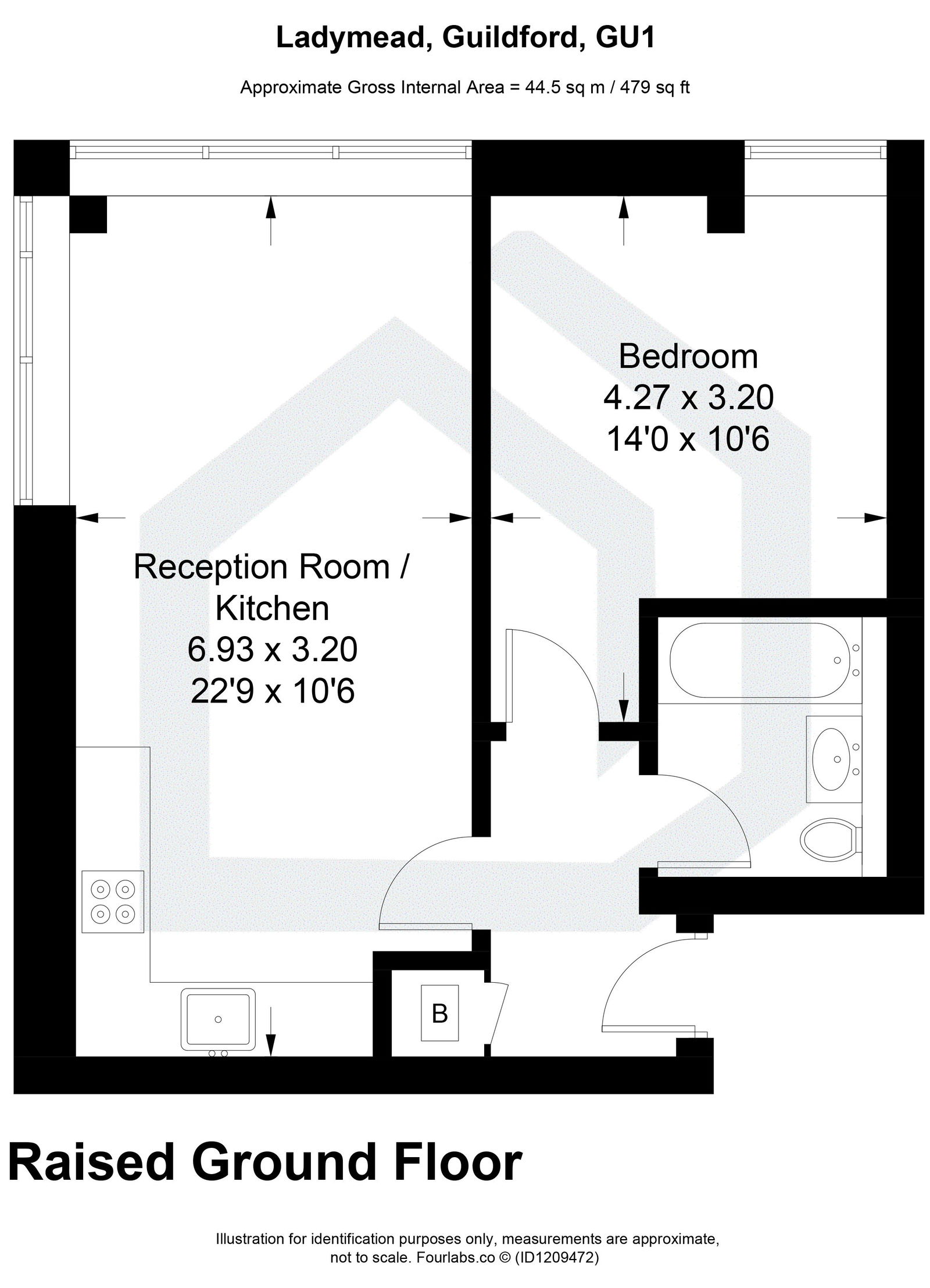 1 bed flat to rent in Ladymead, Guildford - Property floorplan