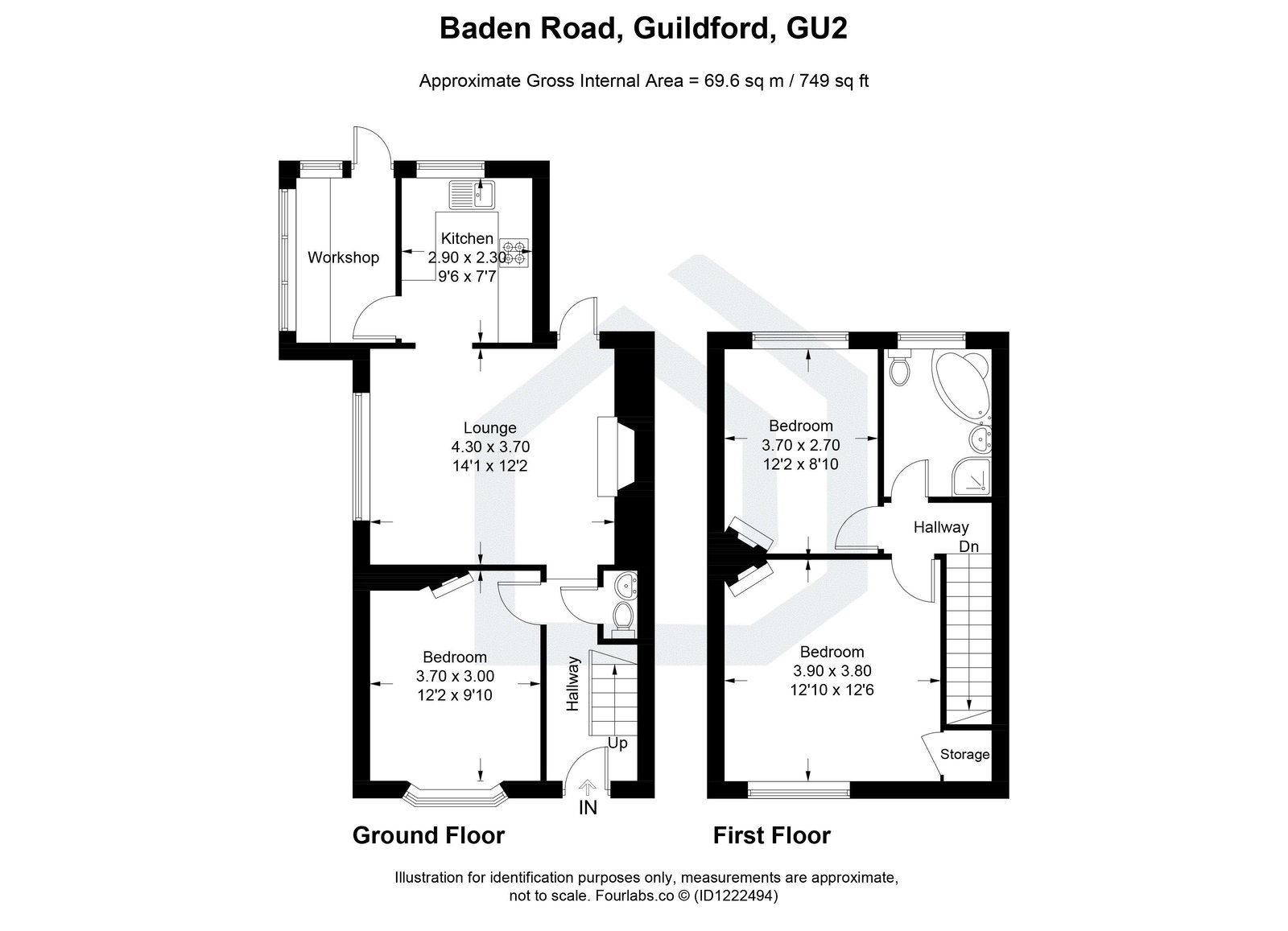 3 bed semi-detached house to rent in Baden Road, Guildford, GU2 - Property floorplan
