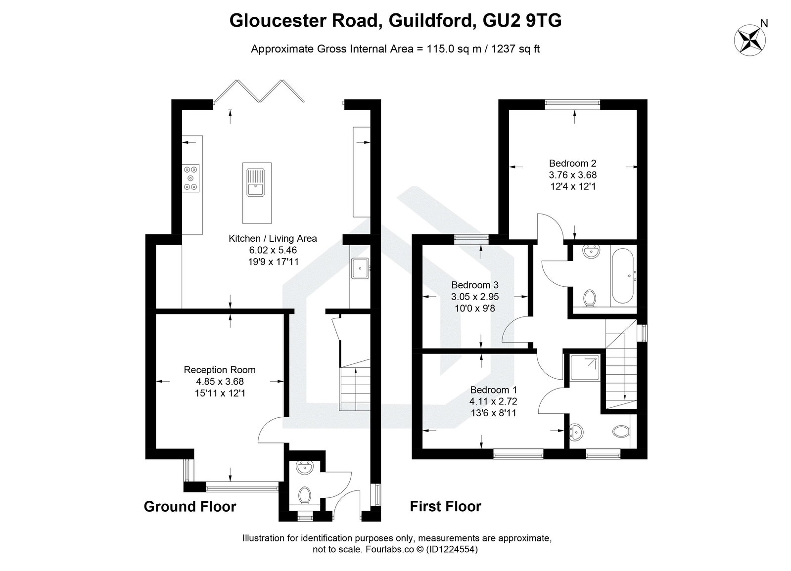 3 bed end of terrace house to rent in Gloucester Road, Guildford, GU2 9TG - Property floorplan