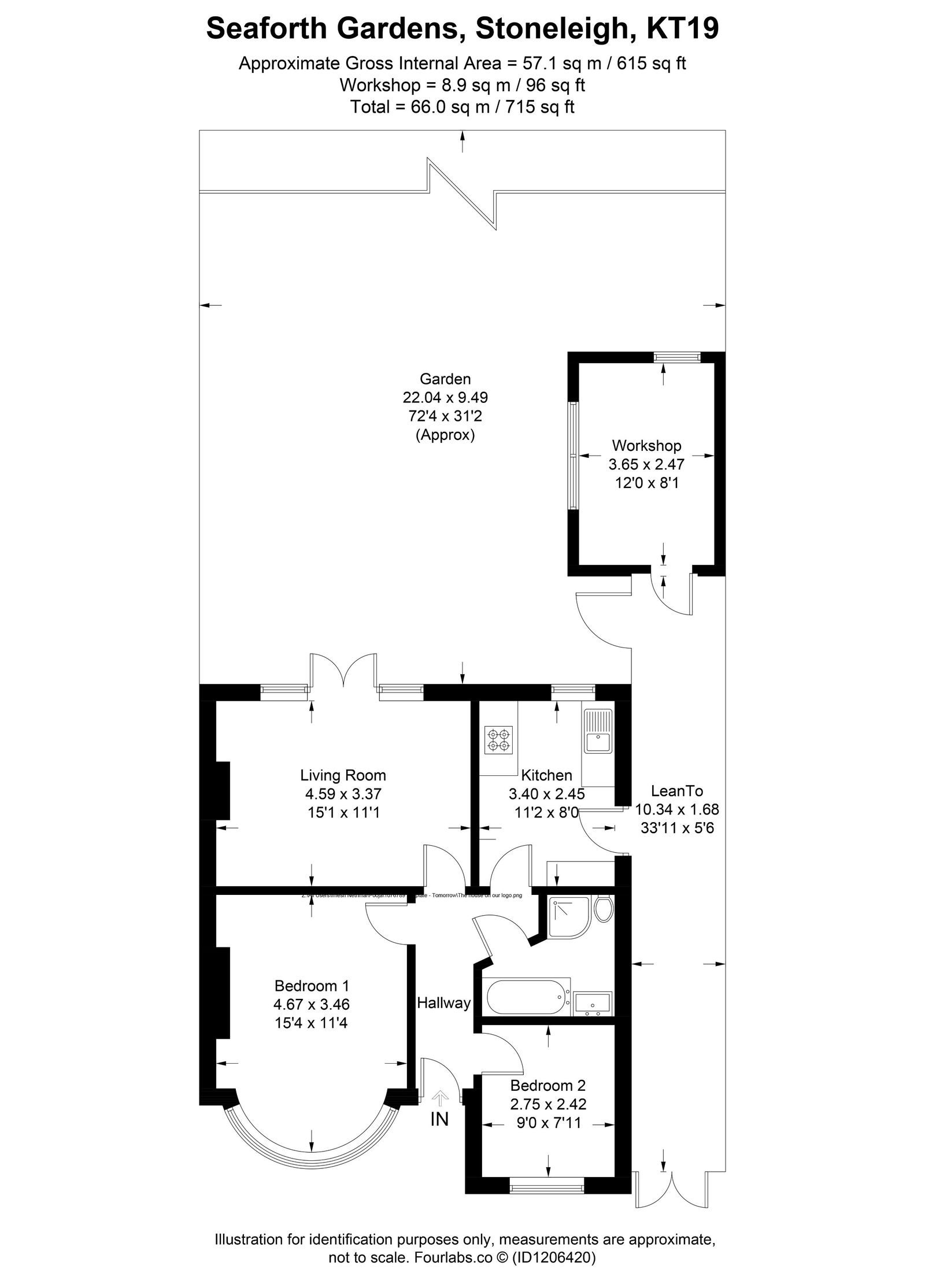2 bed semi-detached bungalow for sale in Seaforth Gardens, Epsom, KT19 - Property floorplan