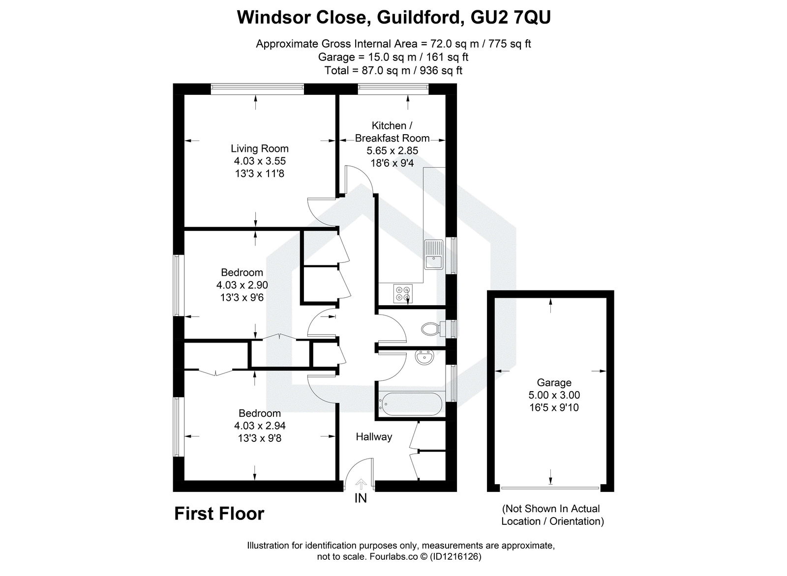 2 bed flat for sale in Windsor Close, Guildford, GU2 - Property floorplan