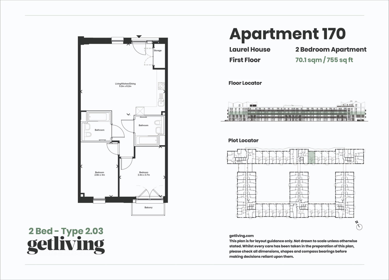 2 bed flat to rent in Randalls Way, Leatherhead - Property floorplan