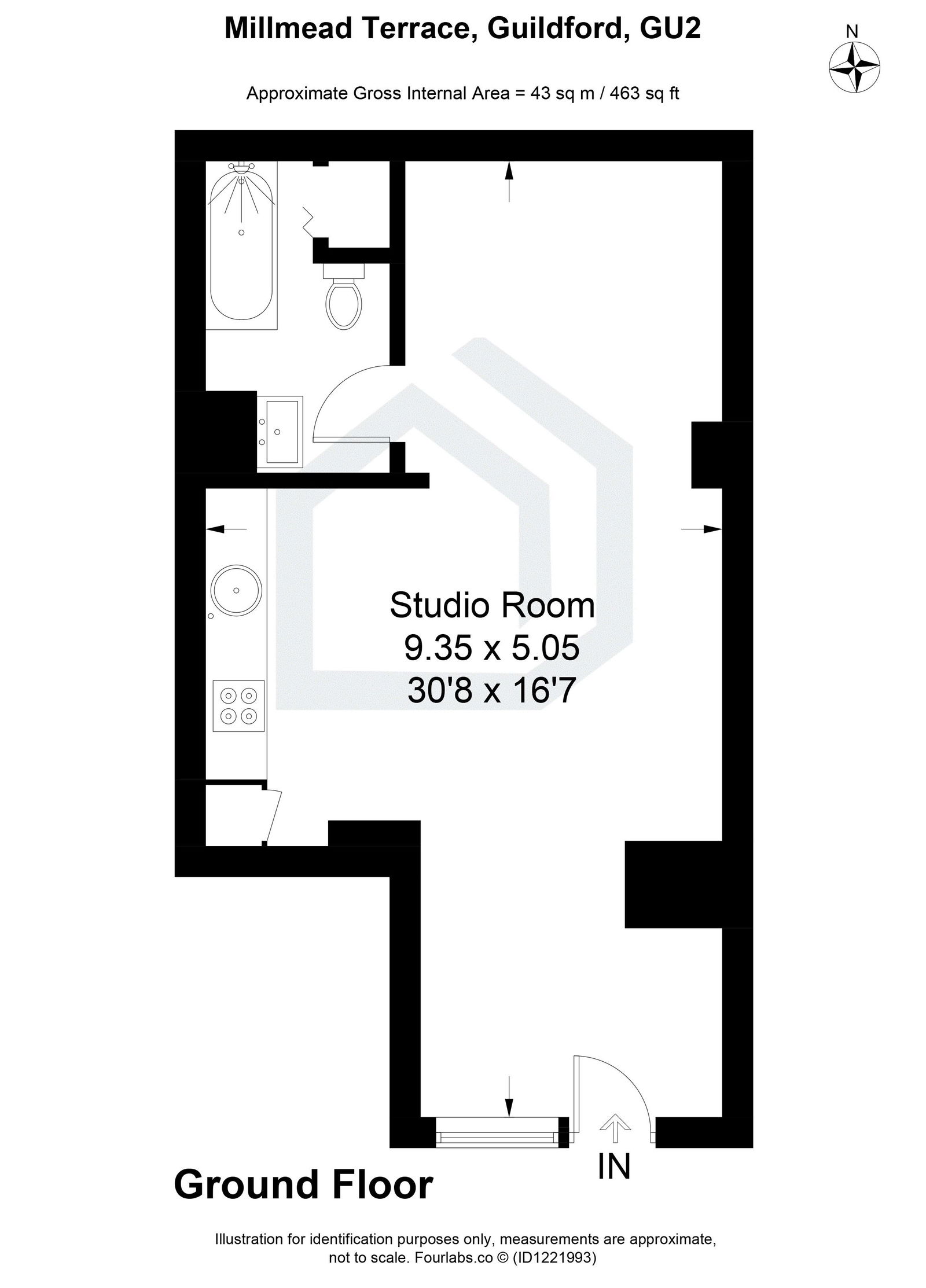 Studio flat for sale in Millmead Terrace, Guildford, GU2 4AU - Property floorplan