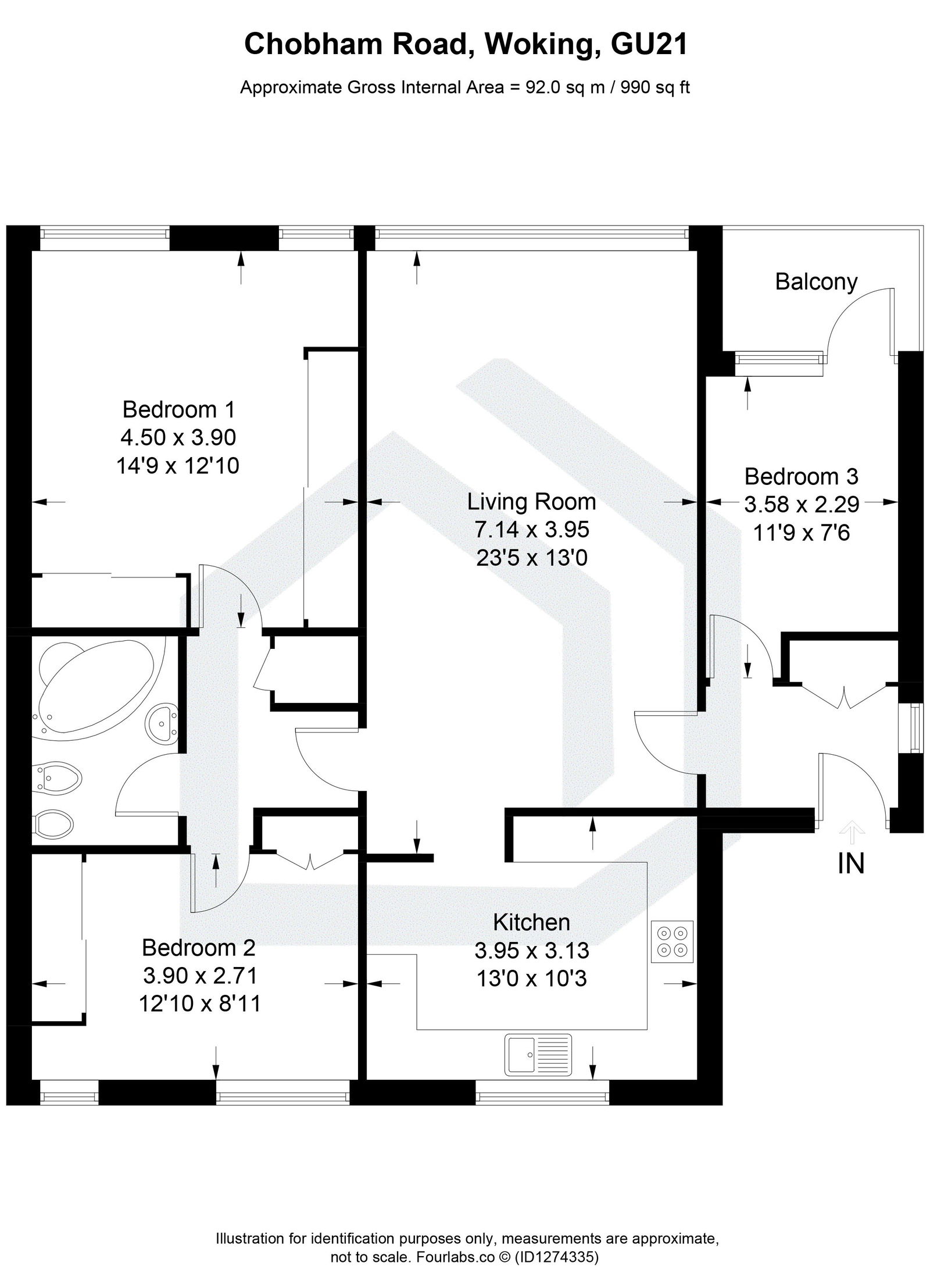 3 bed flat to rent in Chobham Road, Woking, GU21 - Property floorplan