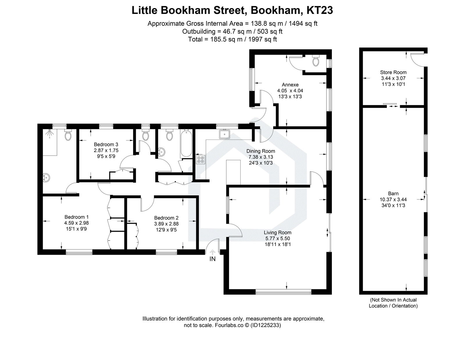3 bed bungalow for sale in Little Bookham Street, Bookham, KT23 - Property floorplan