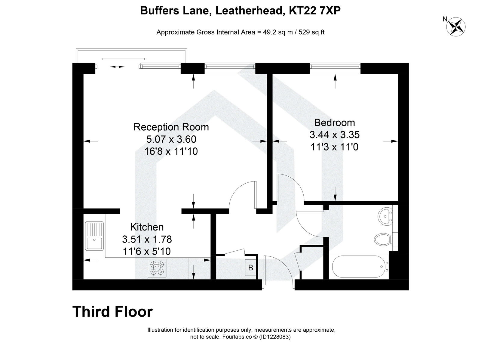 1 bed flat for sale in Buffers Lane, Leatherhead, KT22 - Property floorplan