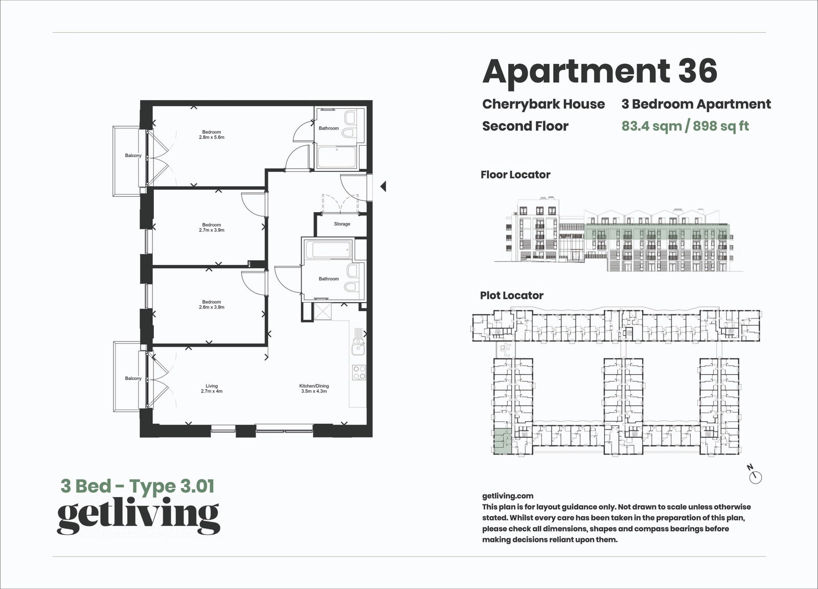 3 bed flat to rent in Randalls Way, Leatherhead, KT22 - Property floorplan
