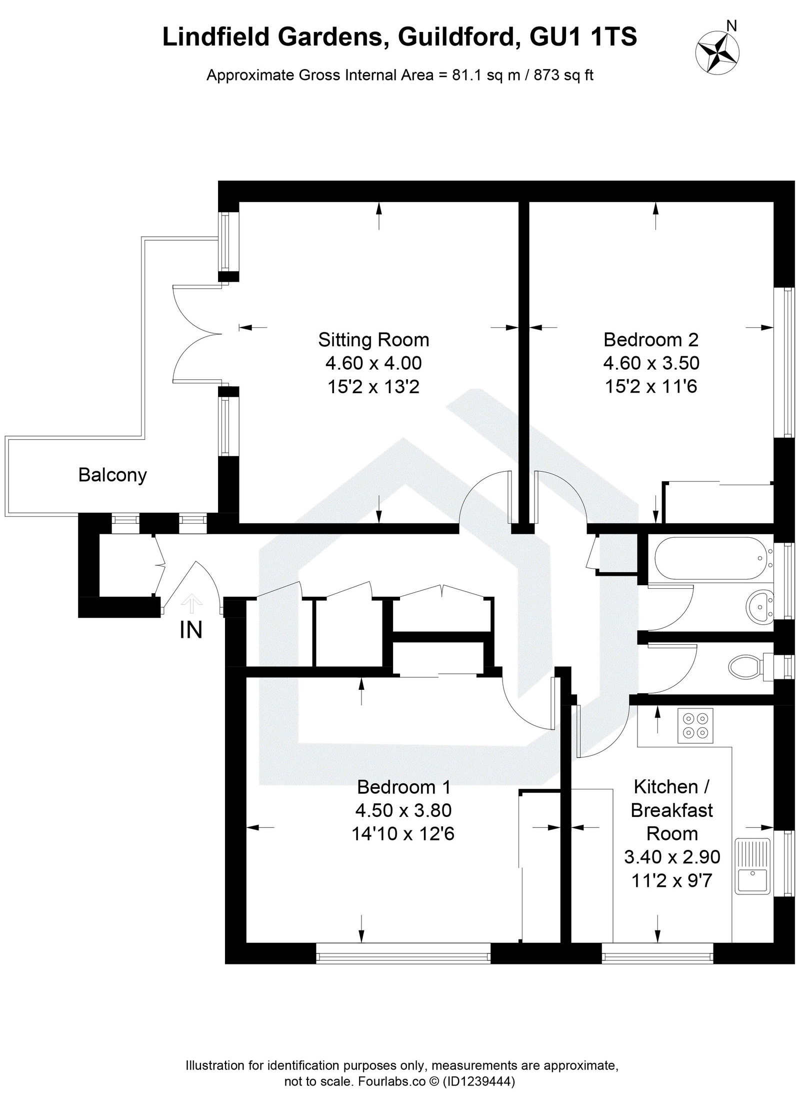 2 bed flat for sale in Lindfield Gardens, Guildford - Property floorplan