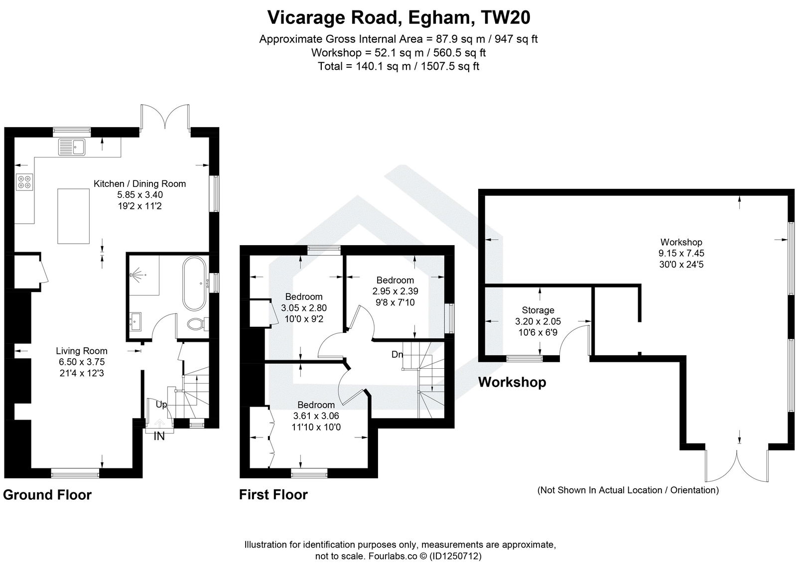 3 bed semi-detached house for sale in Vicarage Road, Egham - Property floorplan