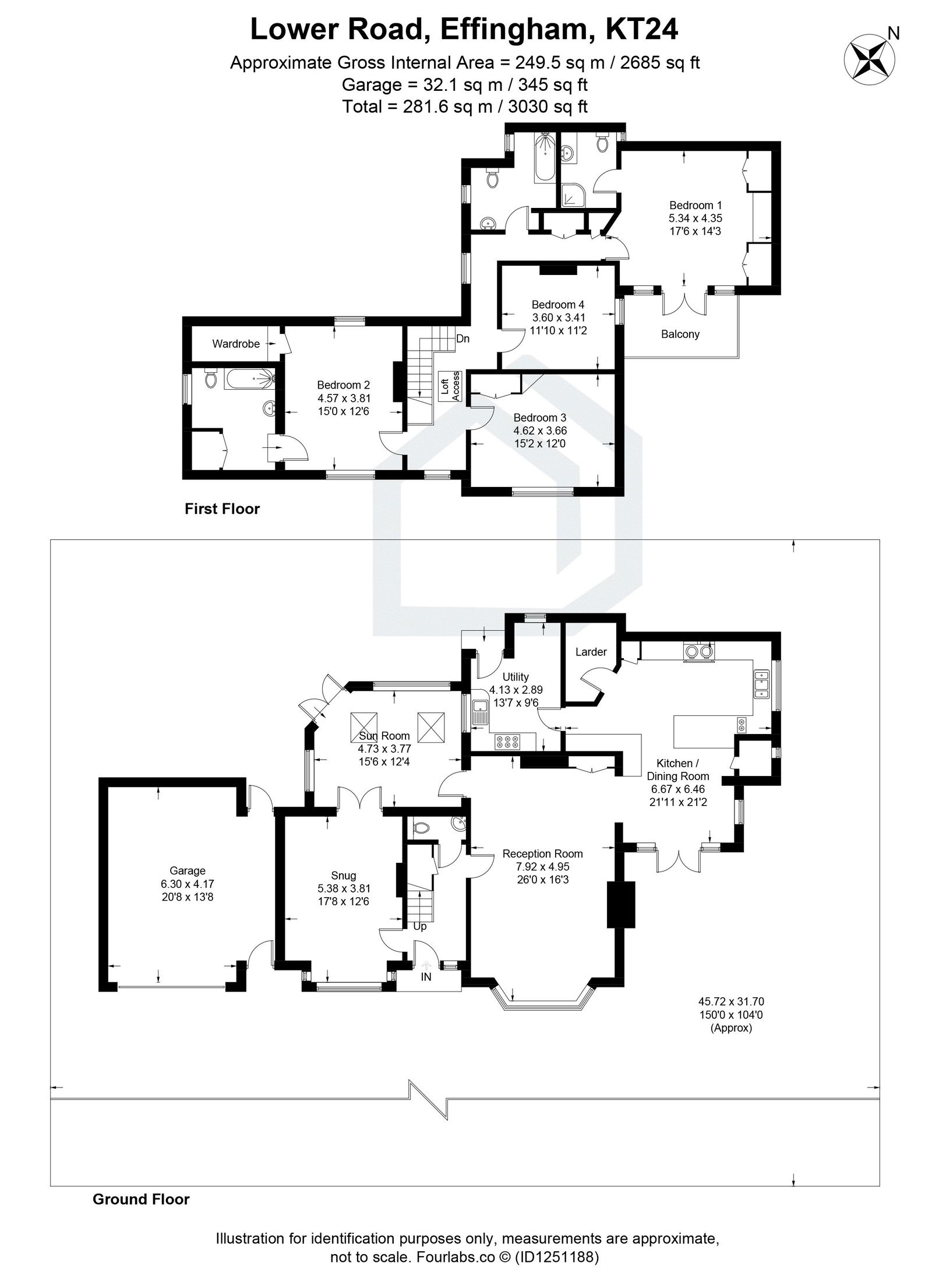 4 bed detached house for sale in Lower Road, Effingham - Property floorplan