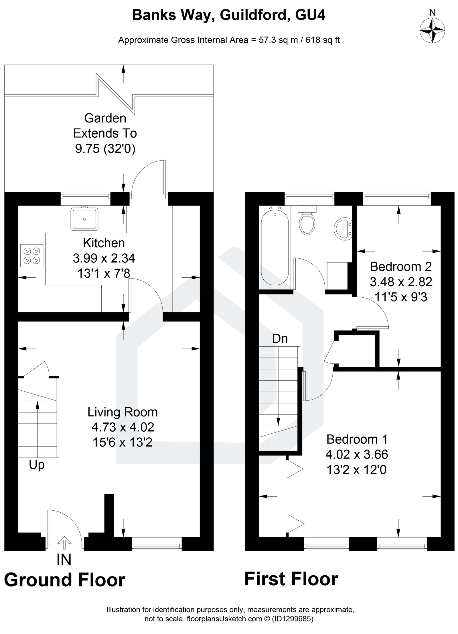 2 bed terraced house to rent in Banks Way, Guildford, GU4 - Property floorplan