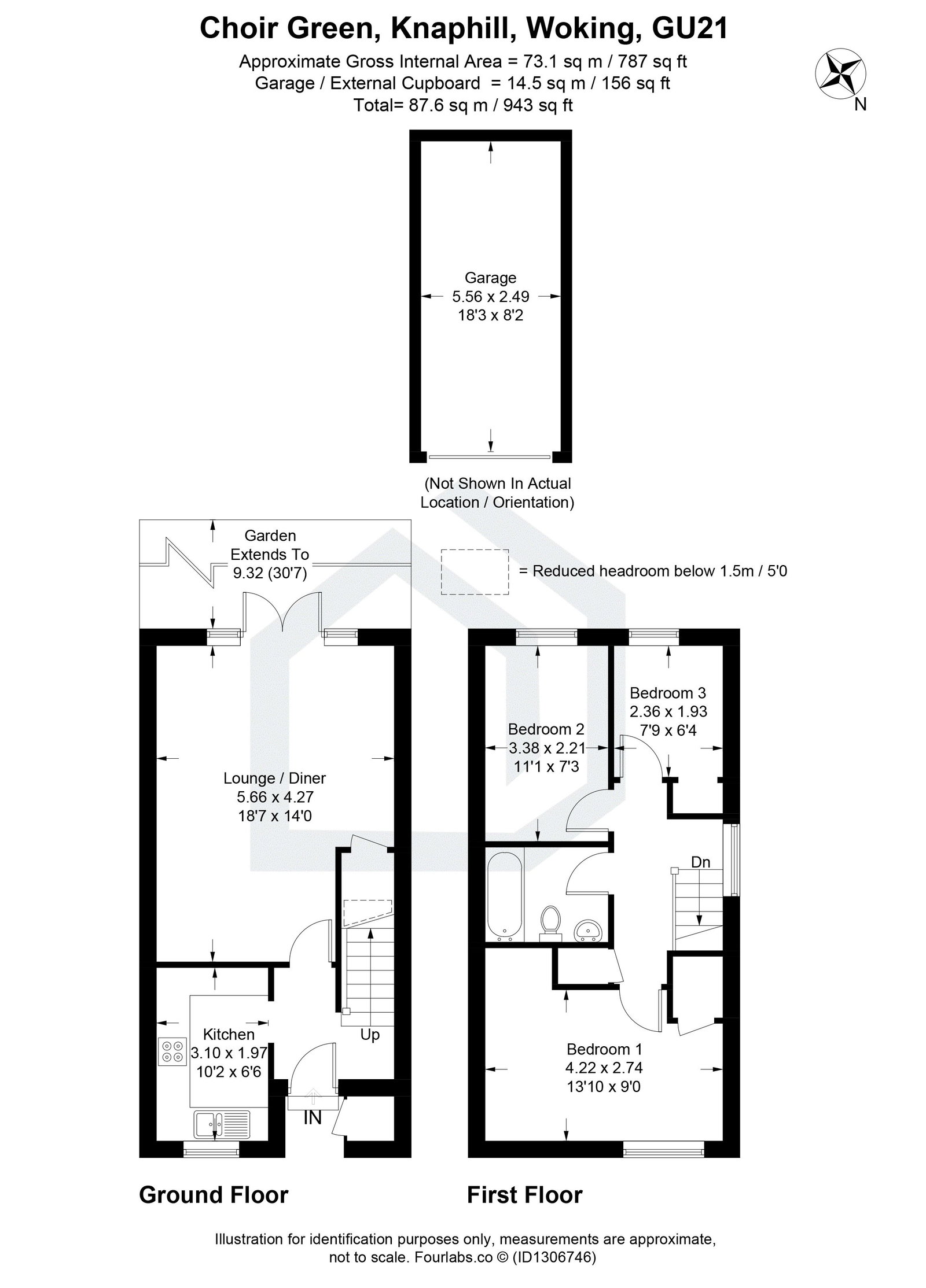 3 bed end of terrace house to rent in Choir Green, Knaphill, Woking, GU21 - Property floorplan