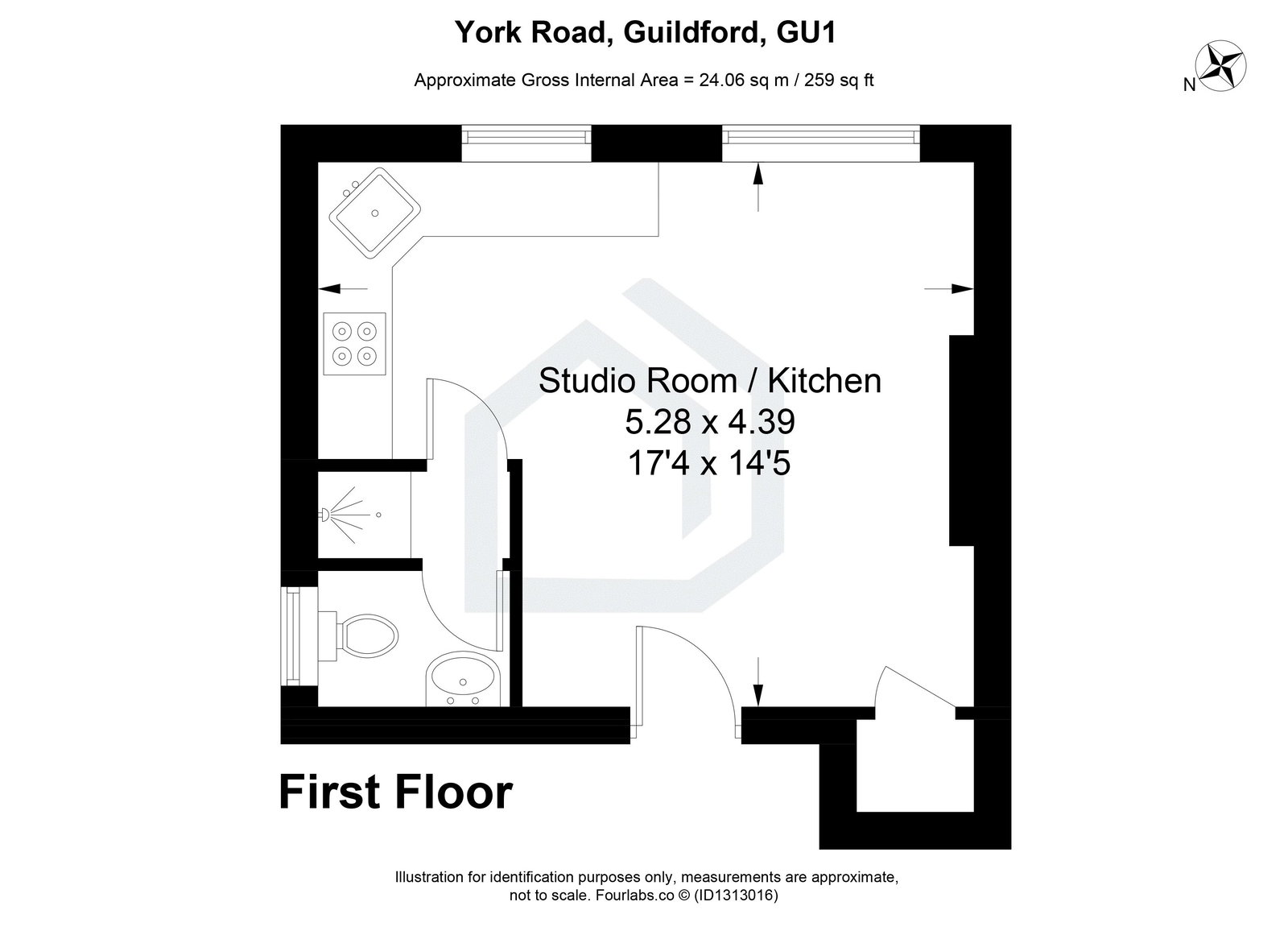 Studio flat to rent in York Road, Guildford, GU1 - Property floorplan