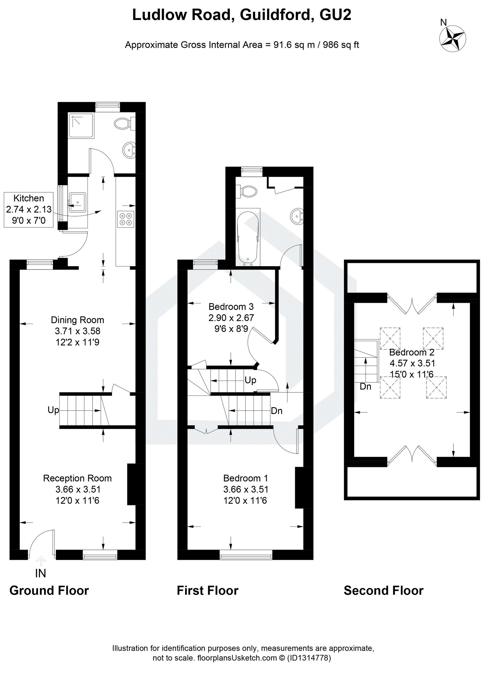 3 bed terraced house to rent in Ludlow Road, Guildford, GU2 - Property floorplan