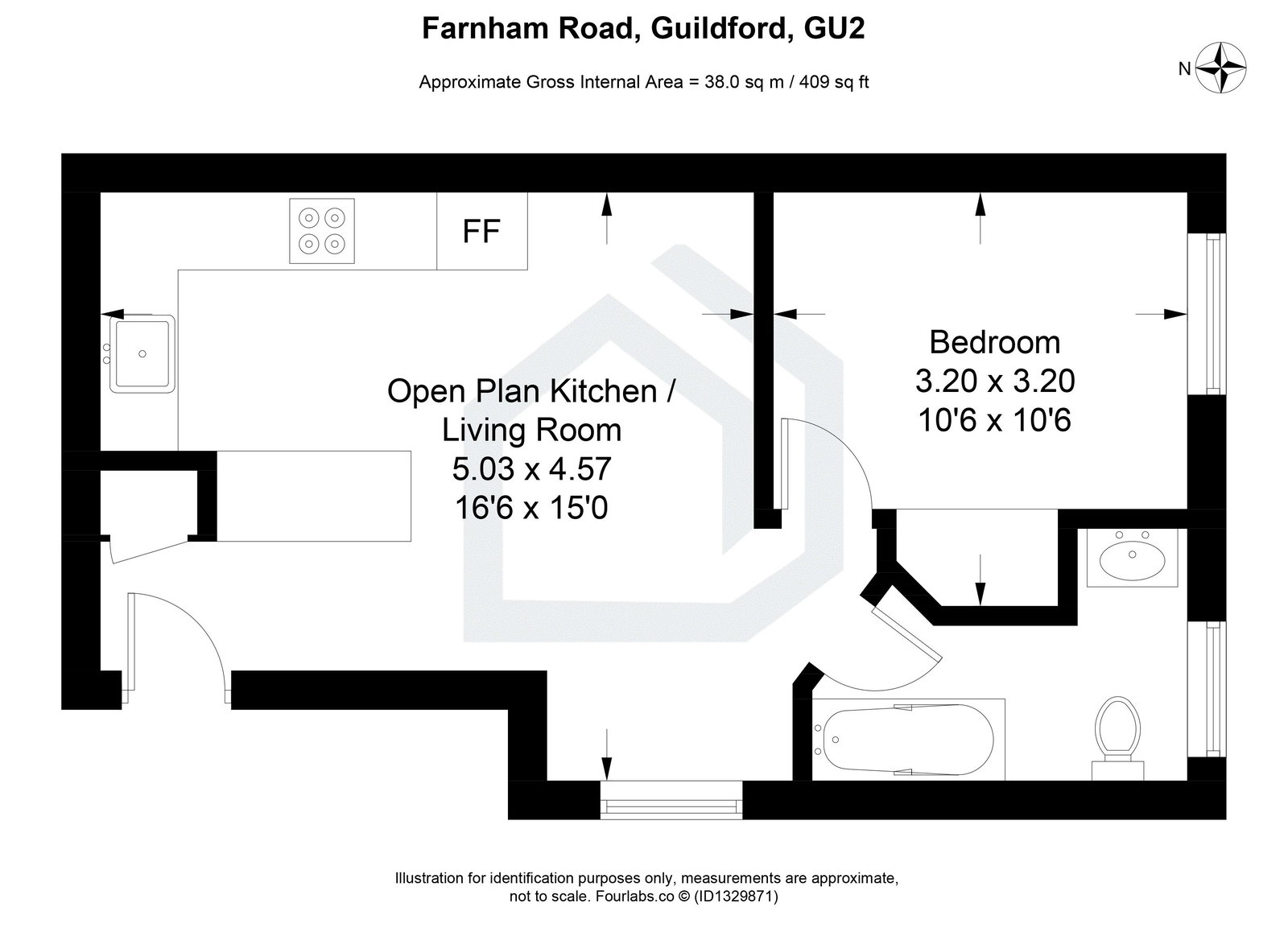 1 bed flat to rent in Farnham Road, Guildford, GU2 - Property floorplan