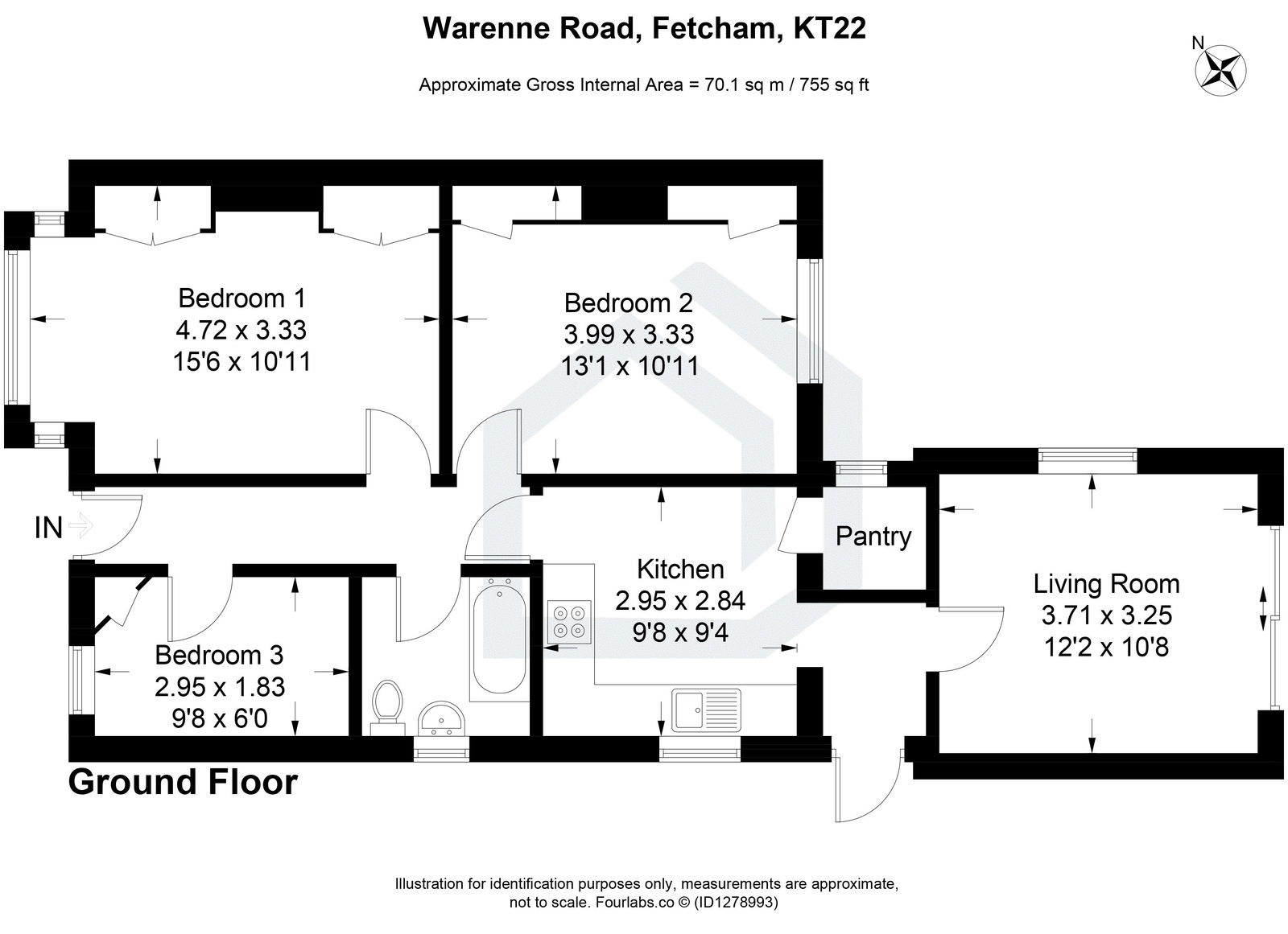 3 bed semi-detached bungalow for sale in Warenne Road, Fetcham, KT22 - Property floorplan