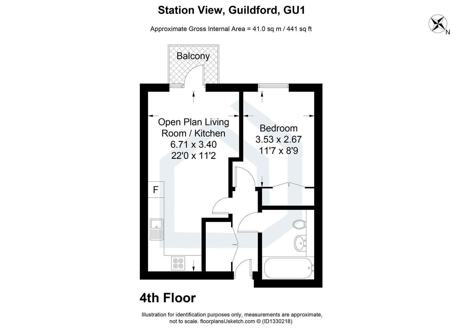 1 bed flat to rent in Station View, Guildford, GU1 - Property floorplan