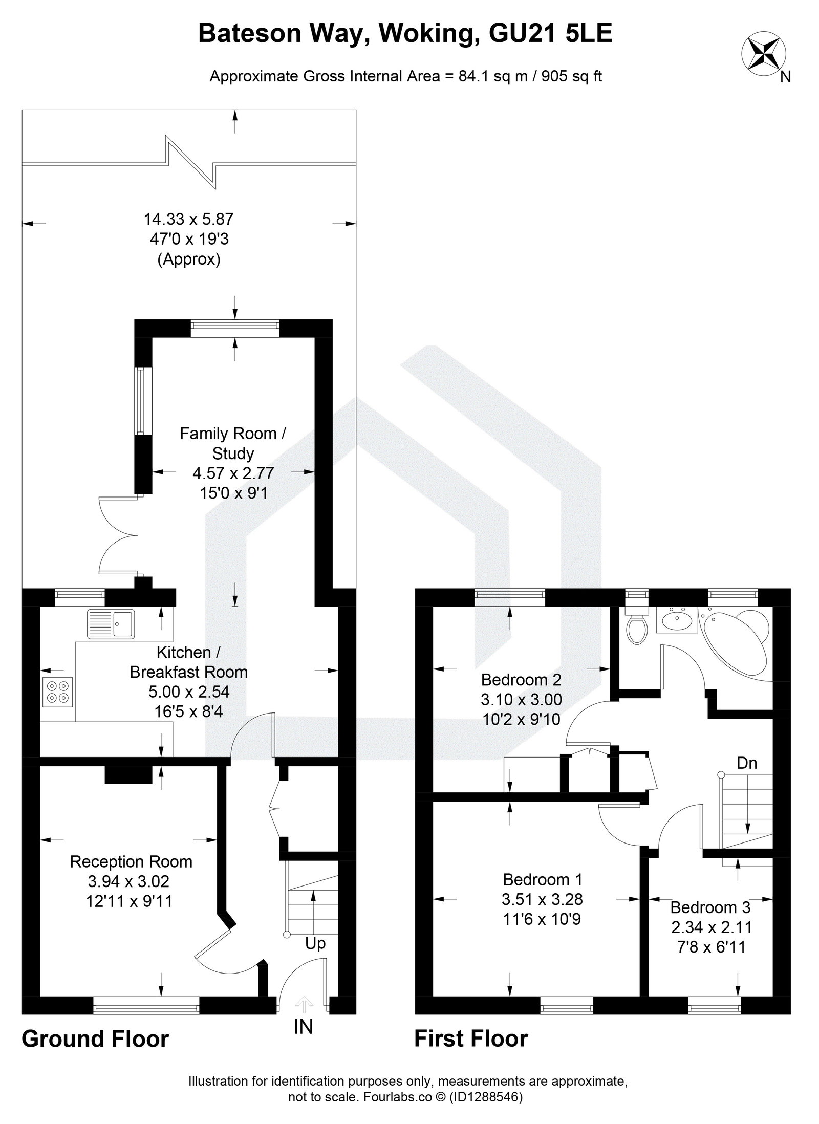 3 bed terraced house for sale in Bateson Way, Woking, GU21 - Property floorplan