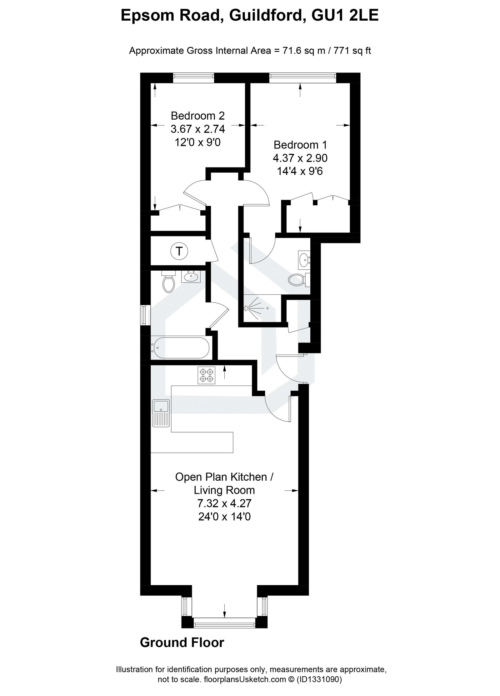 2 bed flat to rent in Epsom Road, Guildford, GU1 - Property floorplan