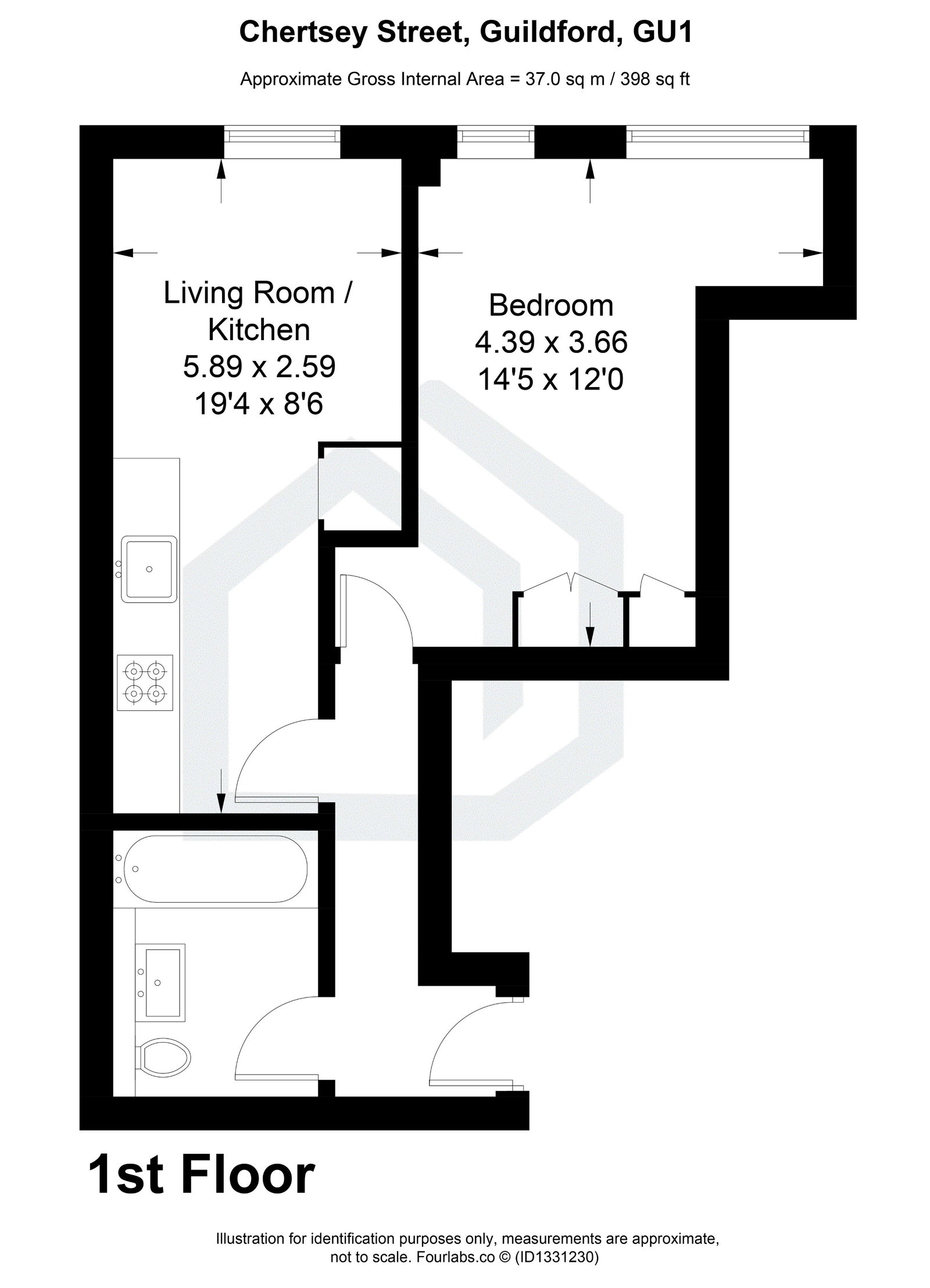 1 bed flat to rent in Chertsey Street, Guildford, GU1 - Property floorplan