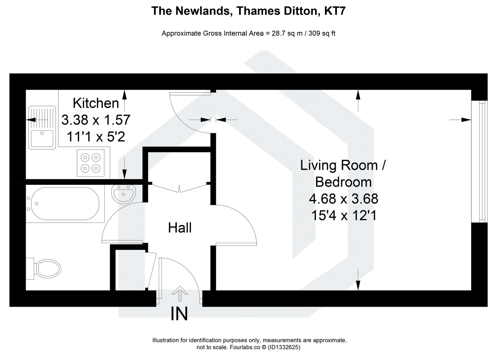 Studio flat to rent in Weston Green Road, Thames Ditton, KT7 - Property floorplan