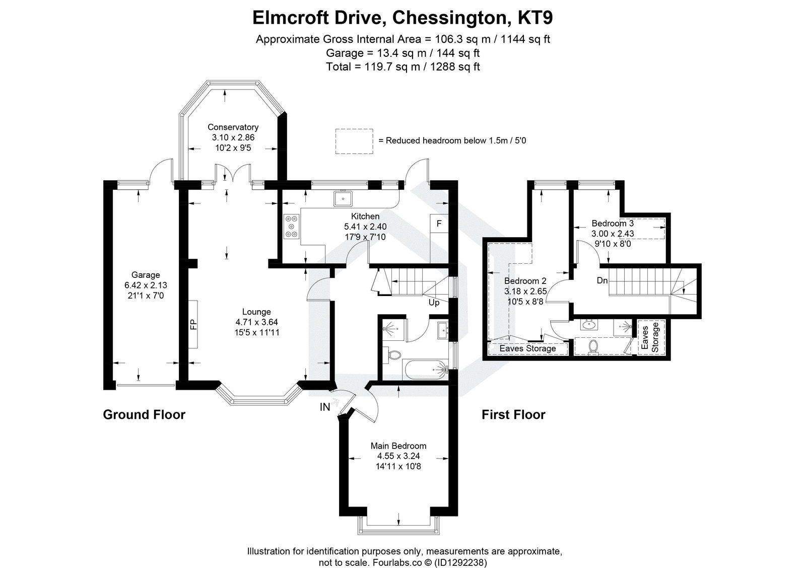3 bed bungalow for sale in Elmcroft Drive, Chessington, KT9 - Property floorplan