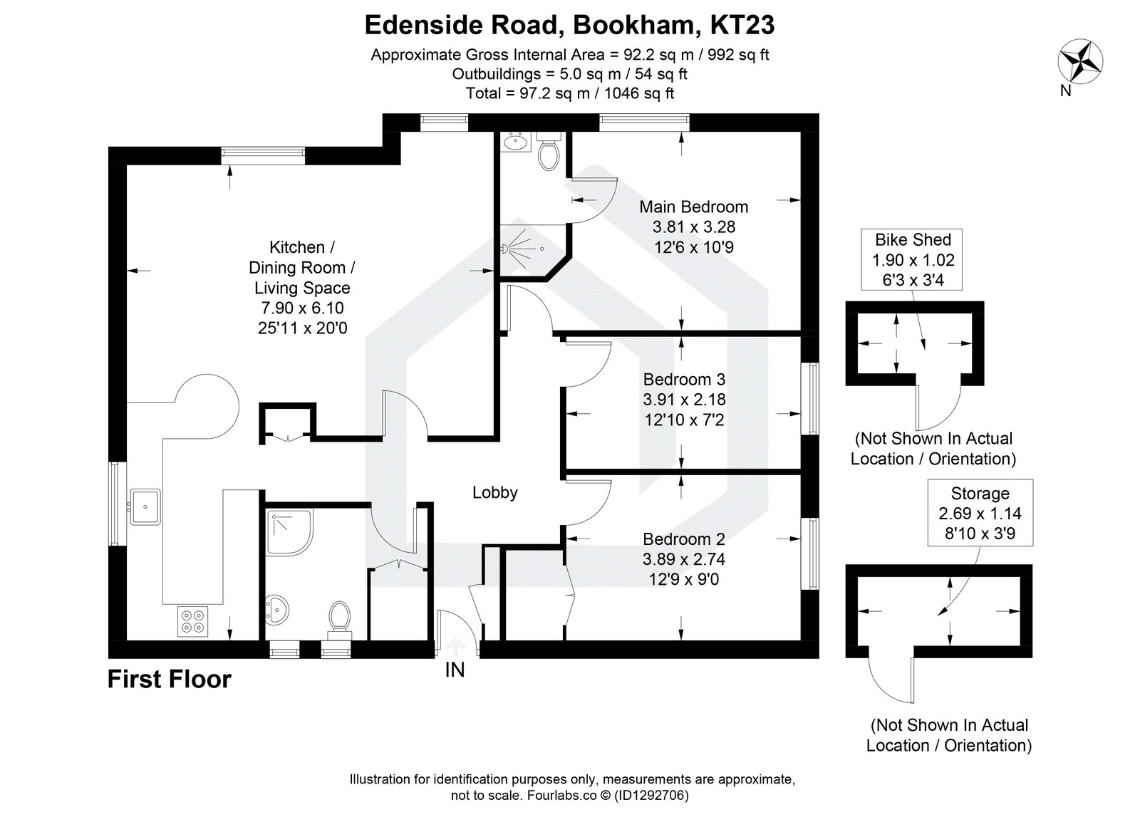 3 bed apartment for sale in Edenside Road, Bookham - Property floorplan