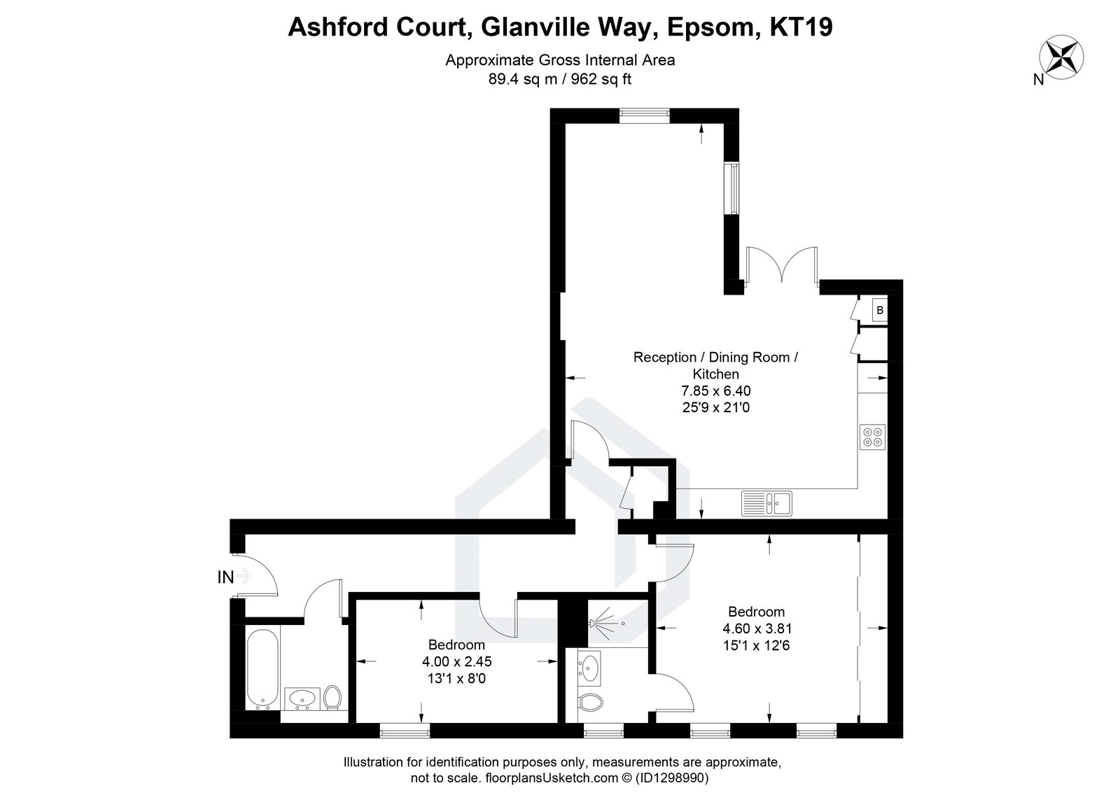 2 bed flat for sale in Glanville Way, Epsom, KT19 - Property floorplan