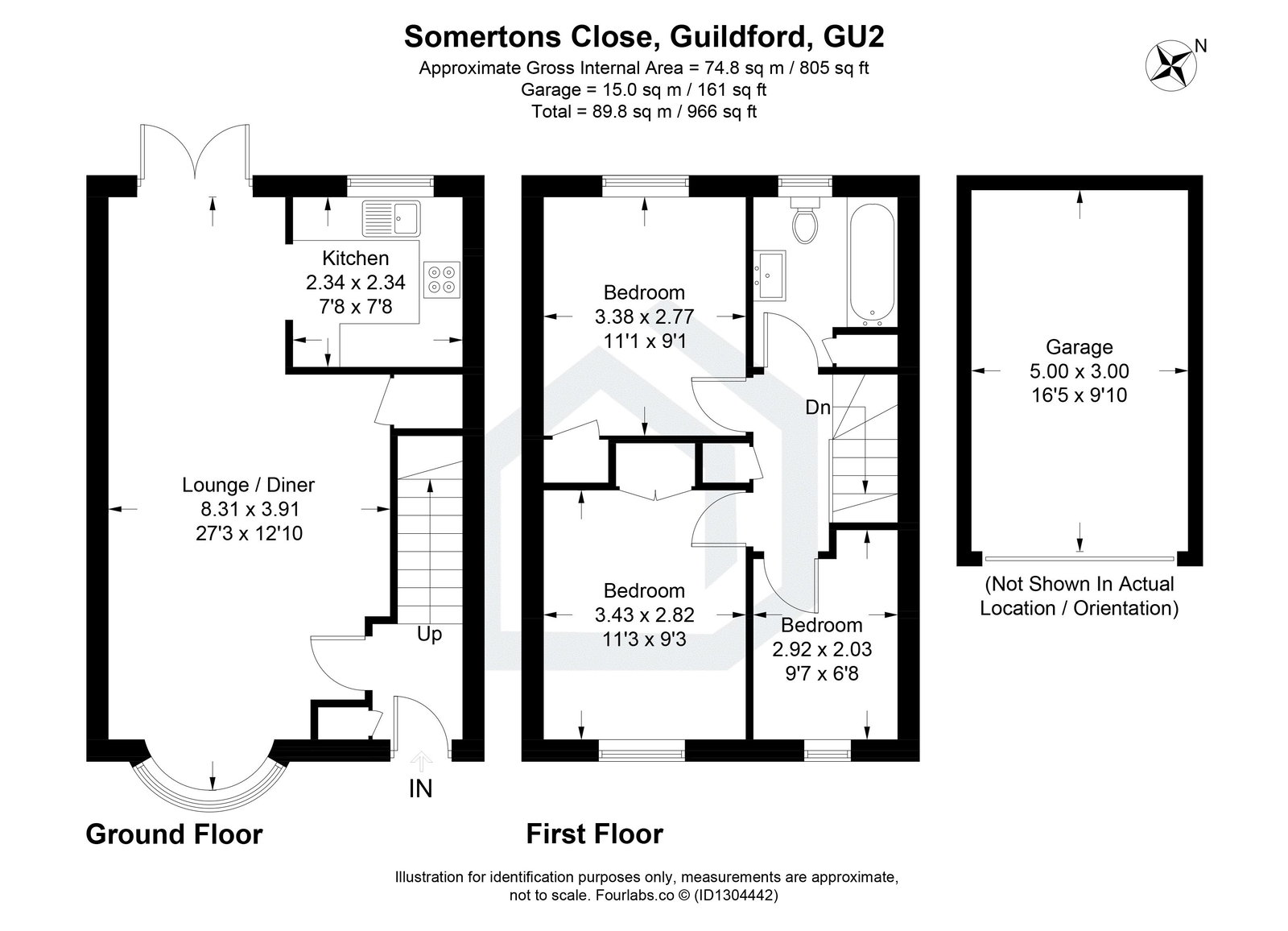 3 bed terraced house for sale in Somertons Close, Guildford, GU2 - Property floorplan