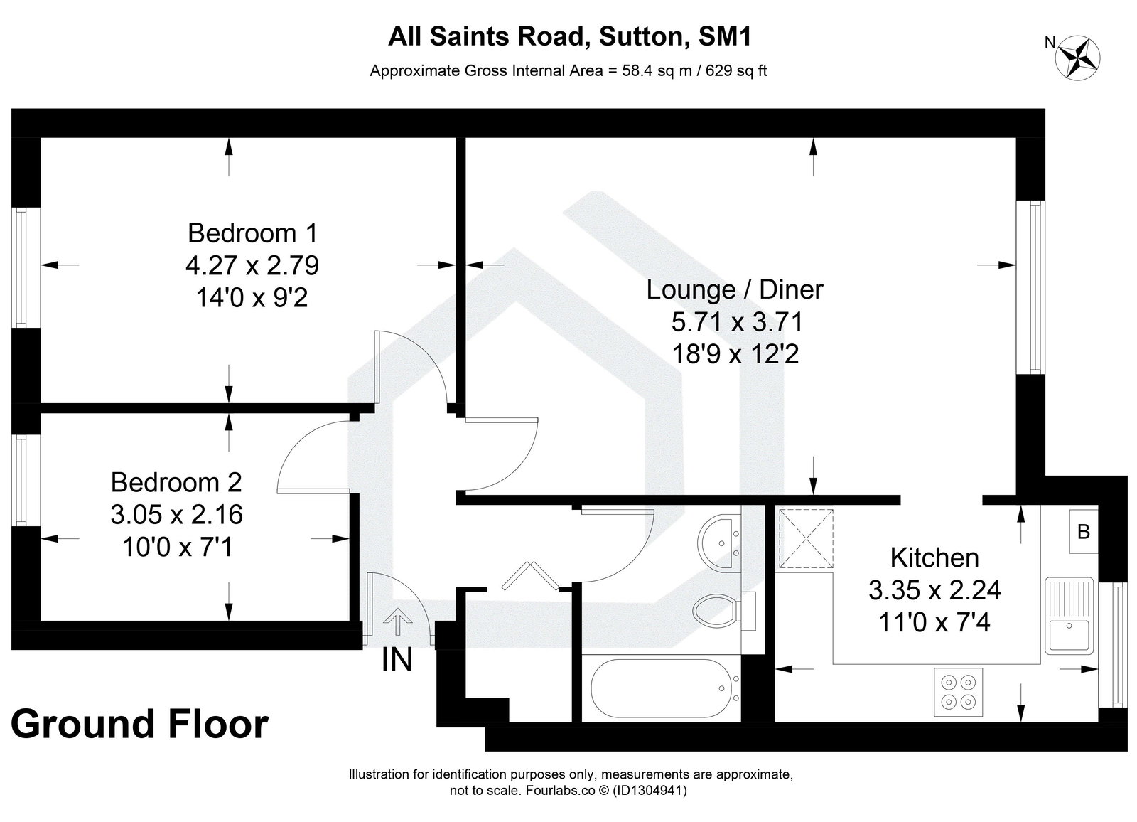 2 bed flat for sale in All Saints Road, Sutton, SM1 3DB - Property floorplan
