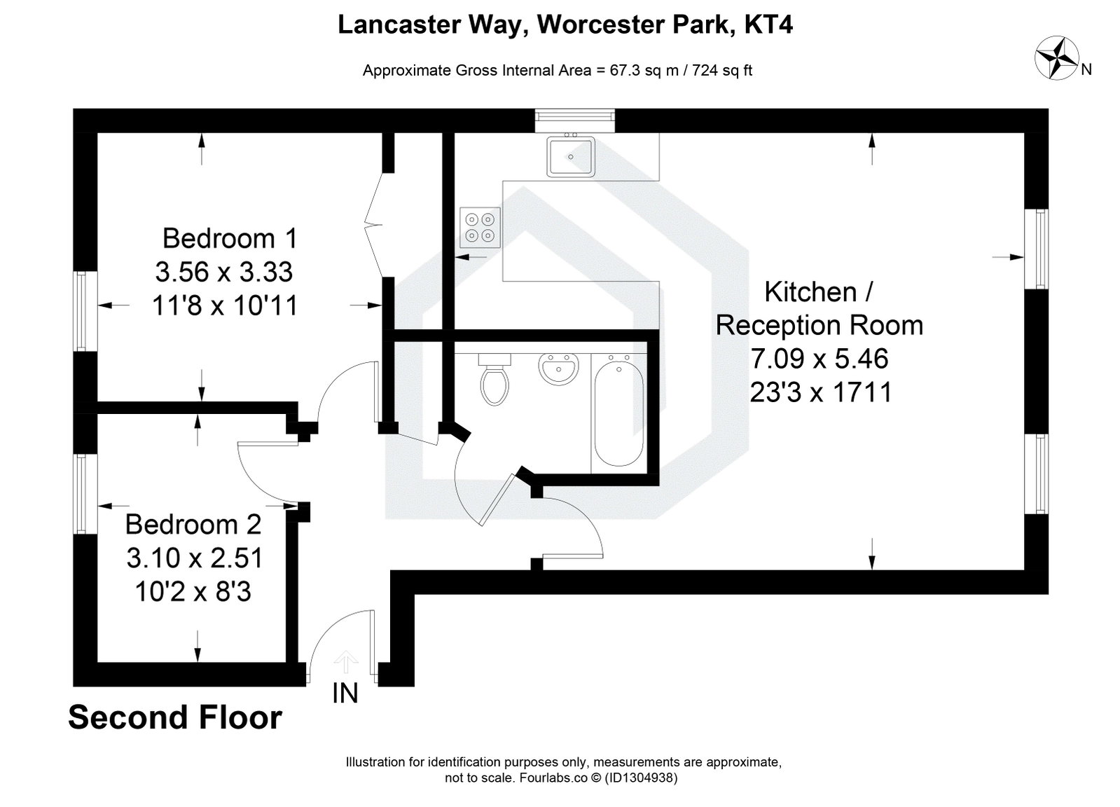 2 bed apartment for sale in Lancaster Way, Worcester Park, KT4 8HF - Property floorplan
