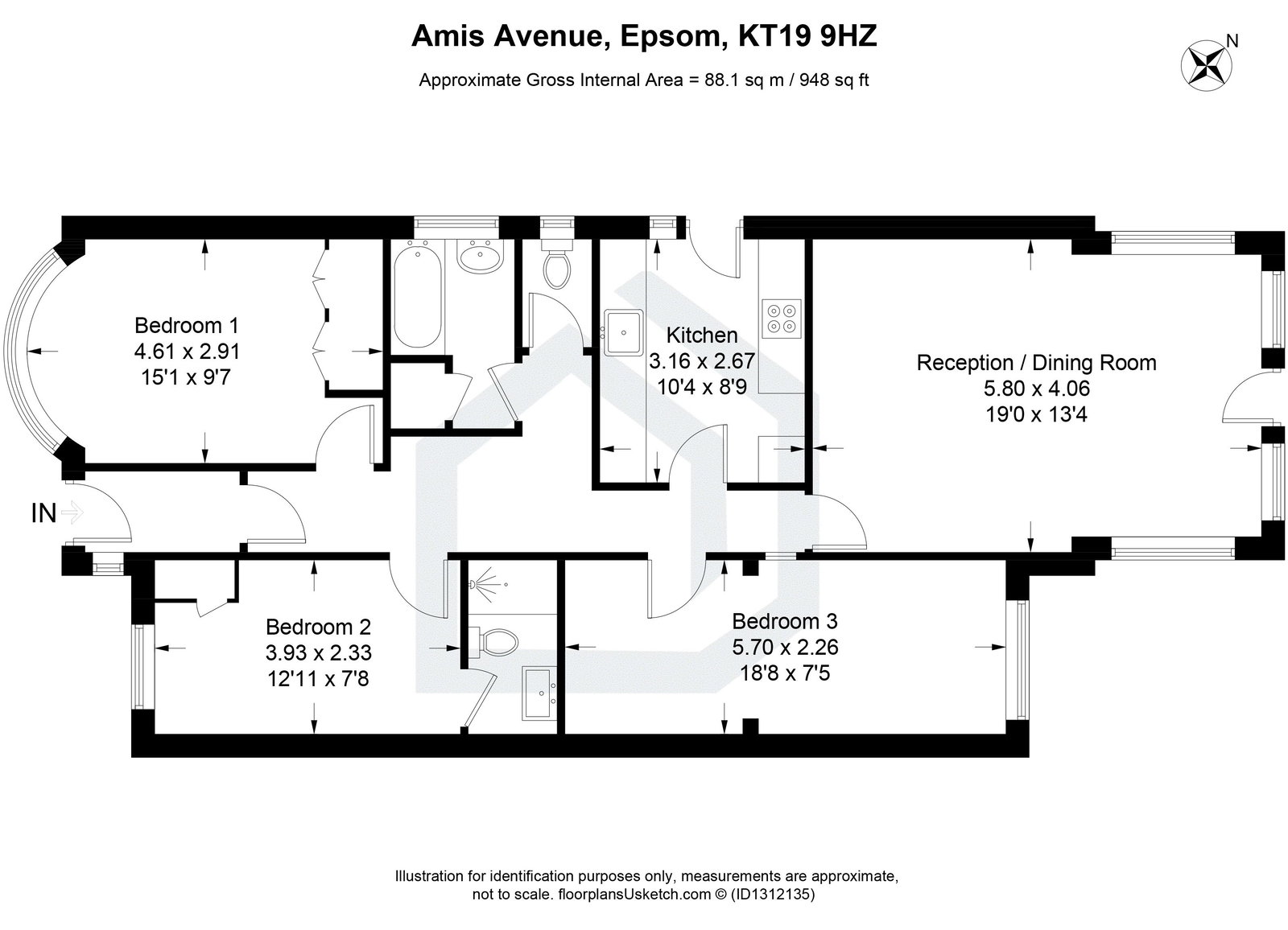 3 bed semi-detached bungalow for sale in Amis Avenue, Epsom, KT19 - Property floorplan