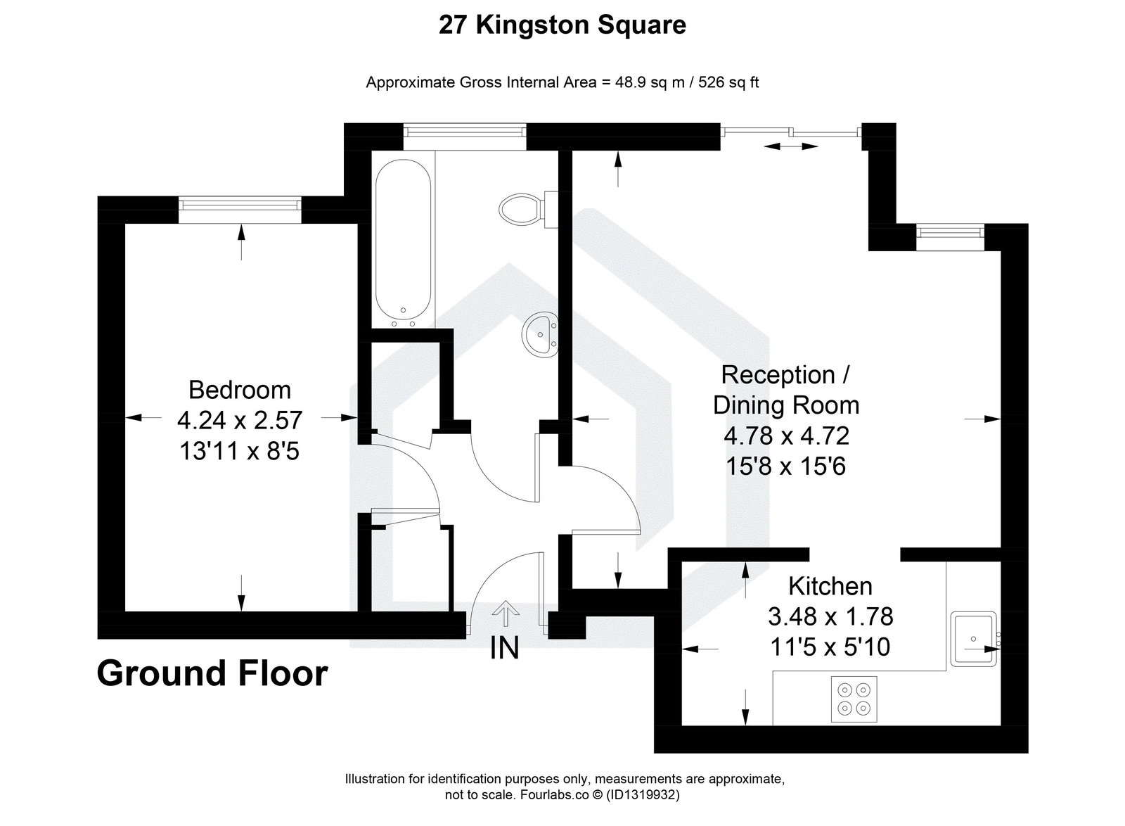 1 bed flat for sale in Kingston Square, Buffers Lane, Leatherhead, Surrey, KT22 7XP - Property floorplan