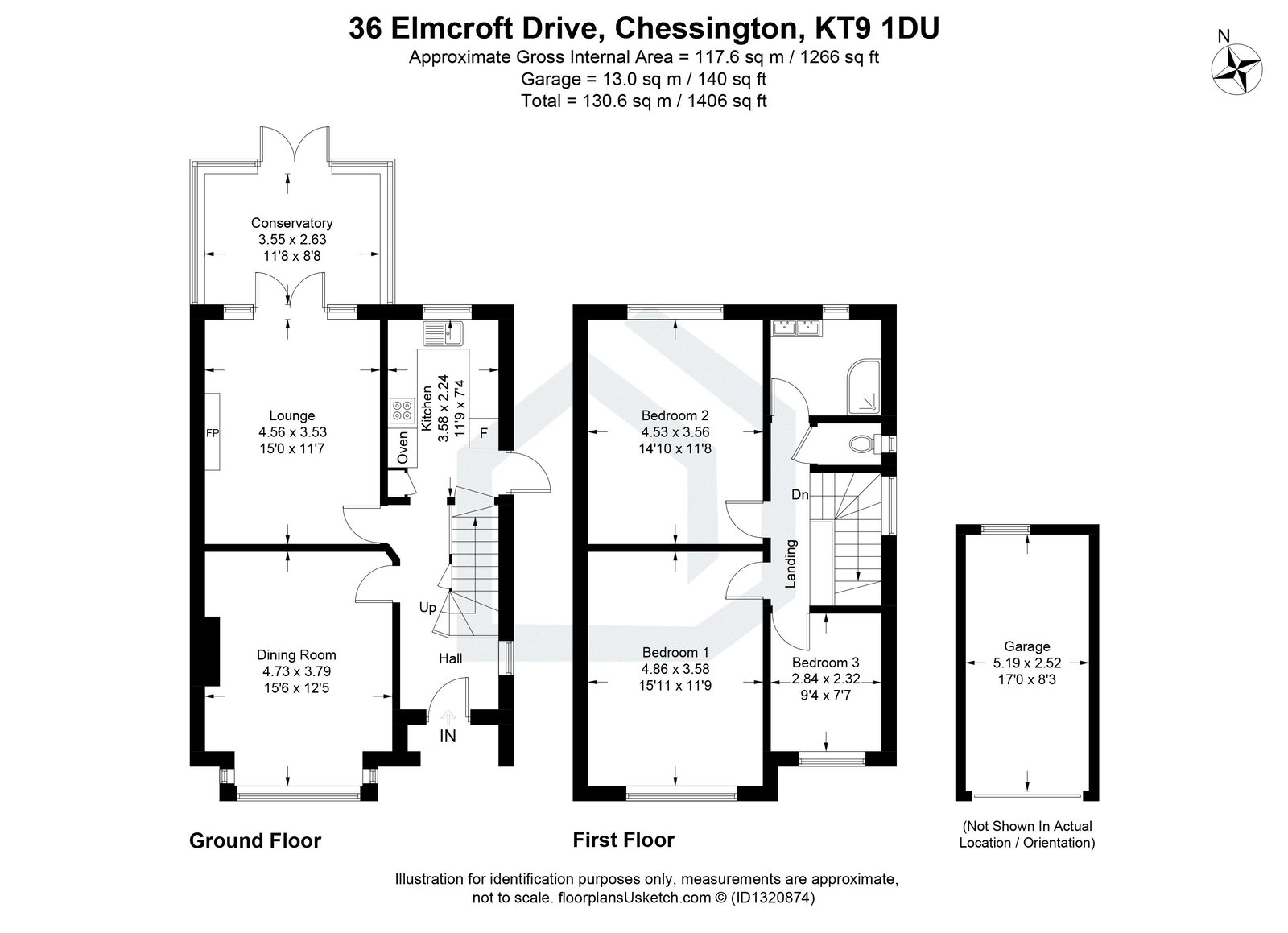 3 bed detached house for sale in Elmcroft Drive, Chessington, KT9 - Property floorplan