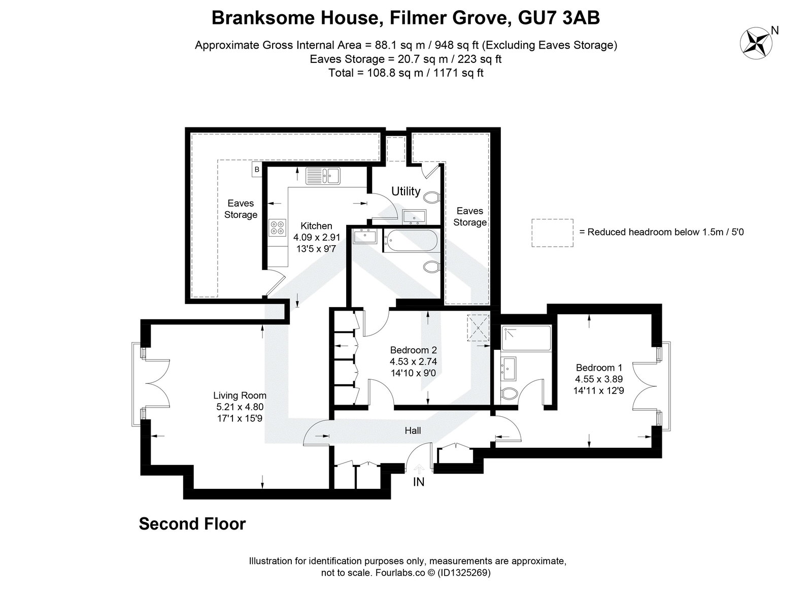 2 bed flat for sale in Filmer Grove, Godalming - Property floorplan